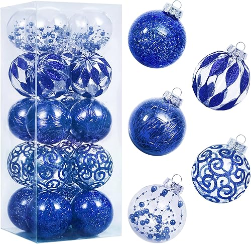 Juego de adornos de Navidad transparentes de 3.14 pulgadas, 20 piezas inastillables decorativas colgantes con relleno delicado, bolas de árbol de
