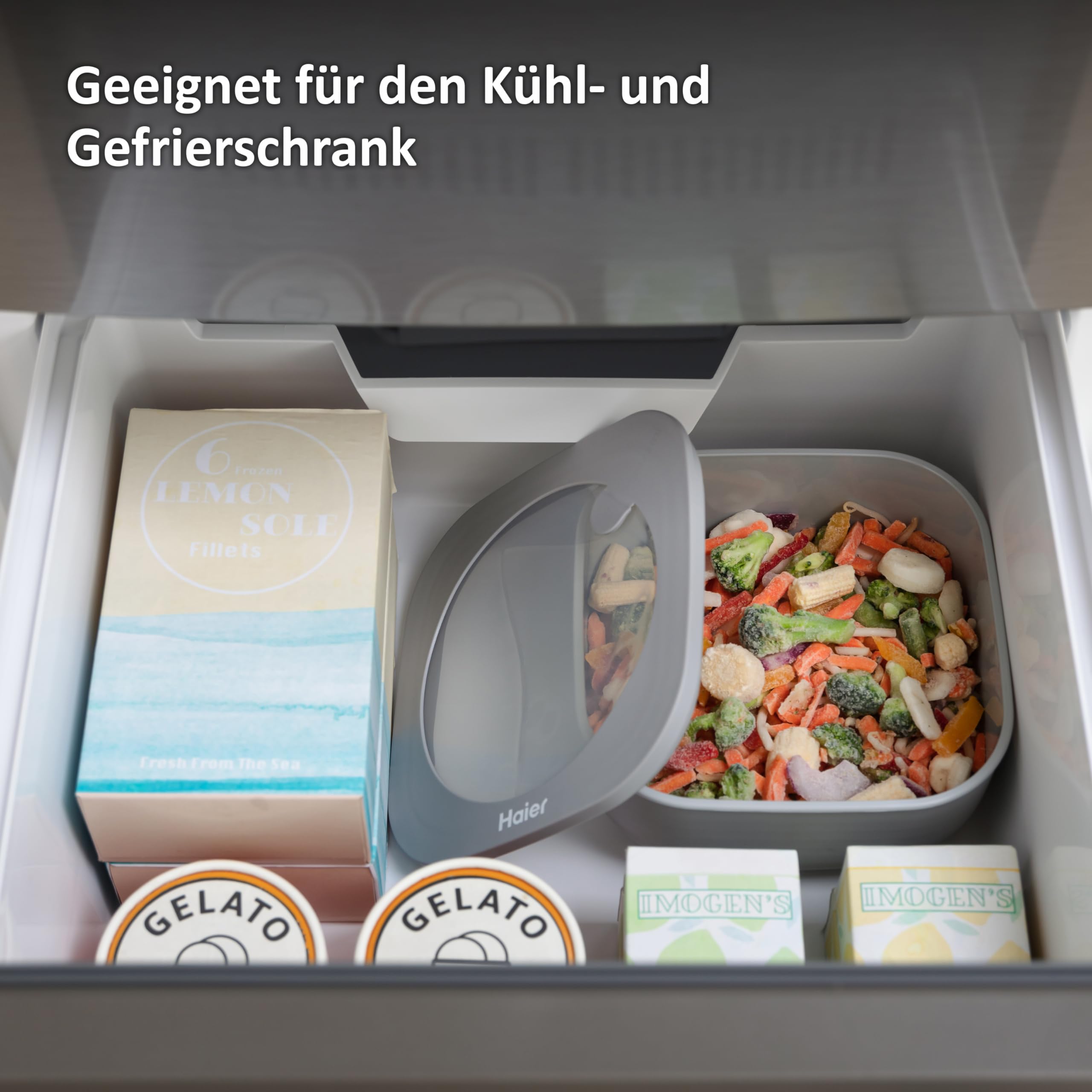 Haier HAGSM4080 Set aus drei luftdichte Behälter für Lebensmittel, Grau