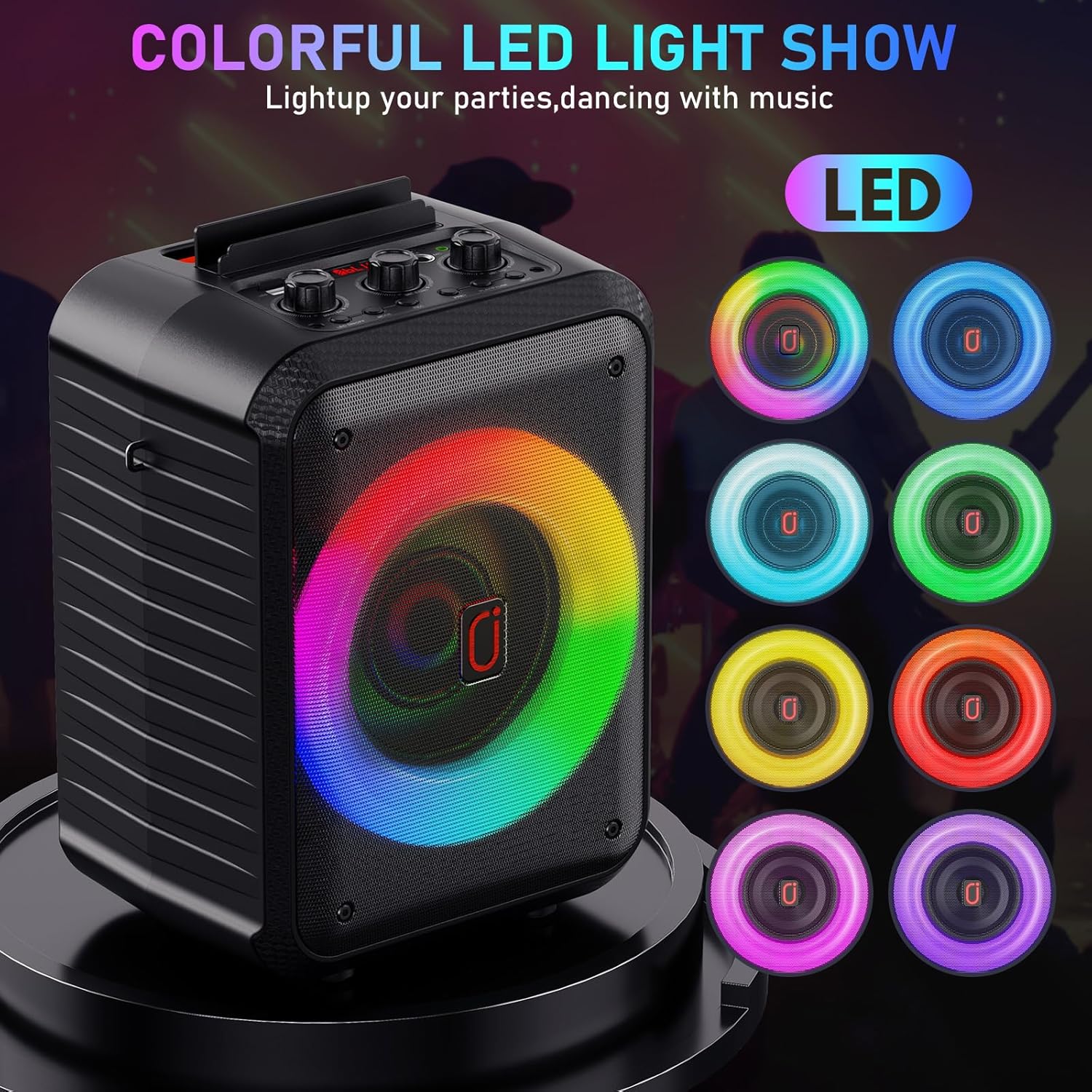 JYX Karaoke Machine, Portable Bluetooth Speaker with 2 Wireless Microphones, RGB Lights, Echo, 40W 5.25" Woofer, Rechargeable, AUX/USB/TF, Mic In, for Adults & Kids, Home Party & Outdoor&Church(Black) - Image 5