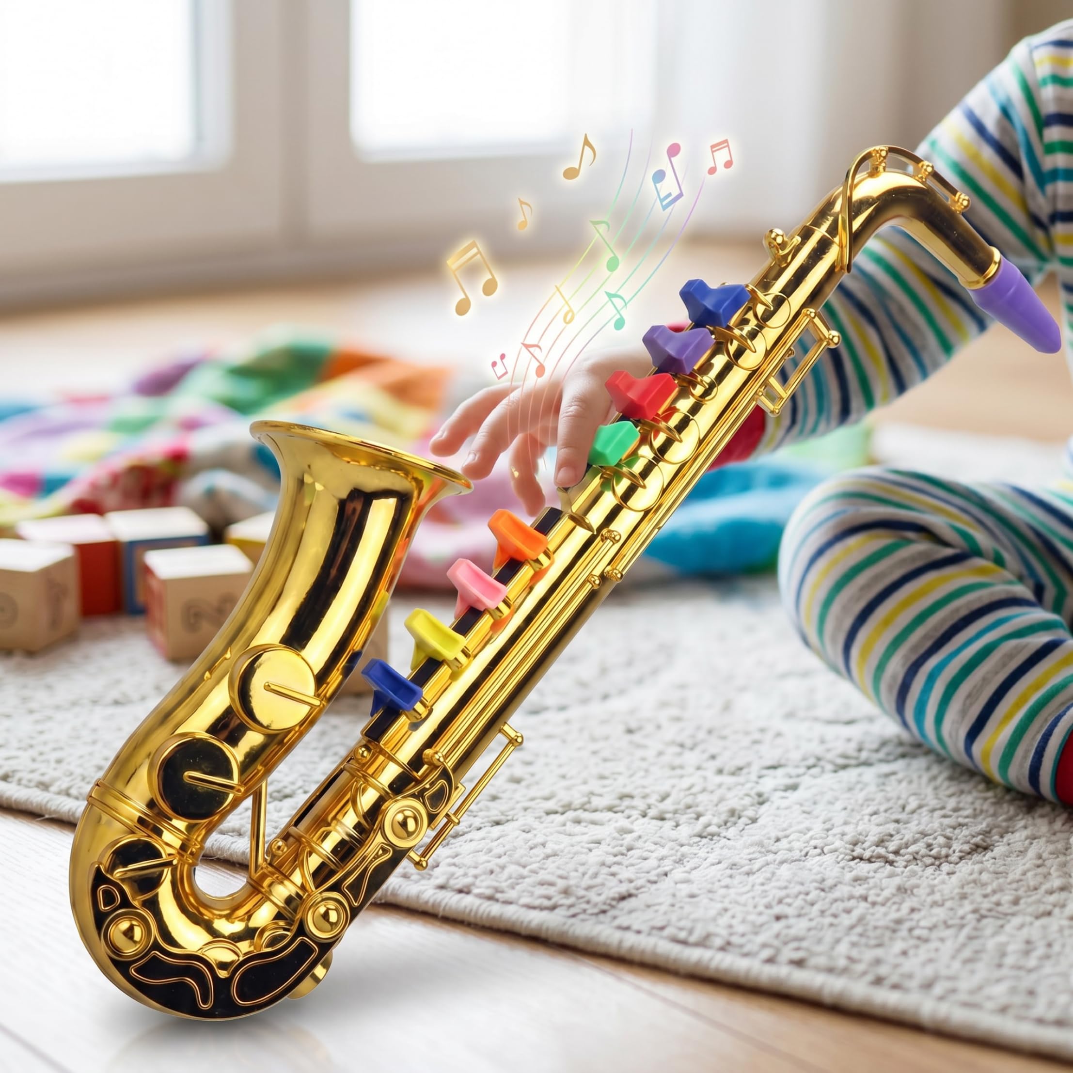 Spielzeugsaxophon, Musikinstrumente für Kinder mit farbcodierten Tasten, Saxophon für Kinder, Lernspielzeug für Jungen und Mädchen, Geburtstag, Partyspiel, Gold