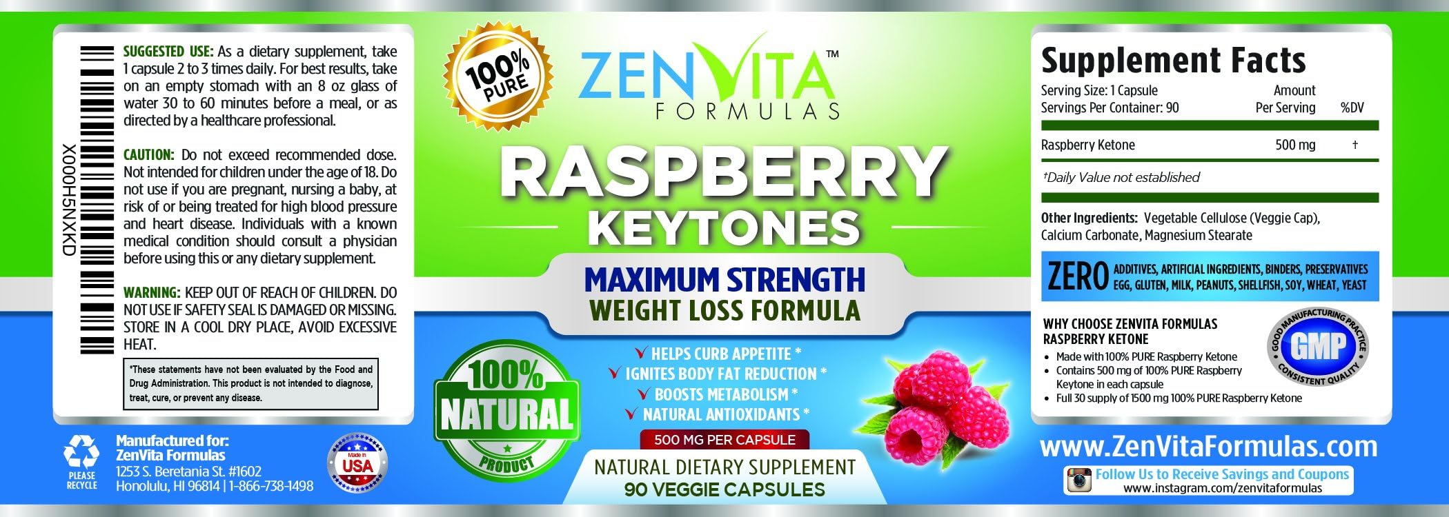 Raspberry Ketones by ZenVita Formulas 123