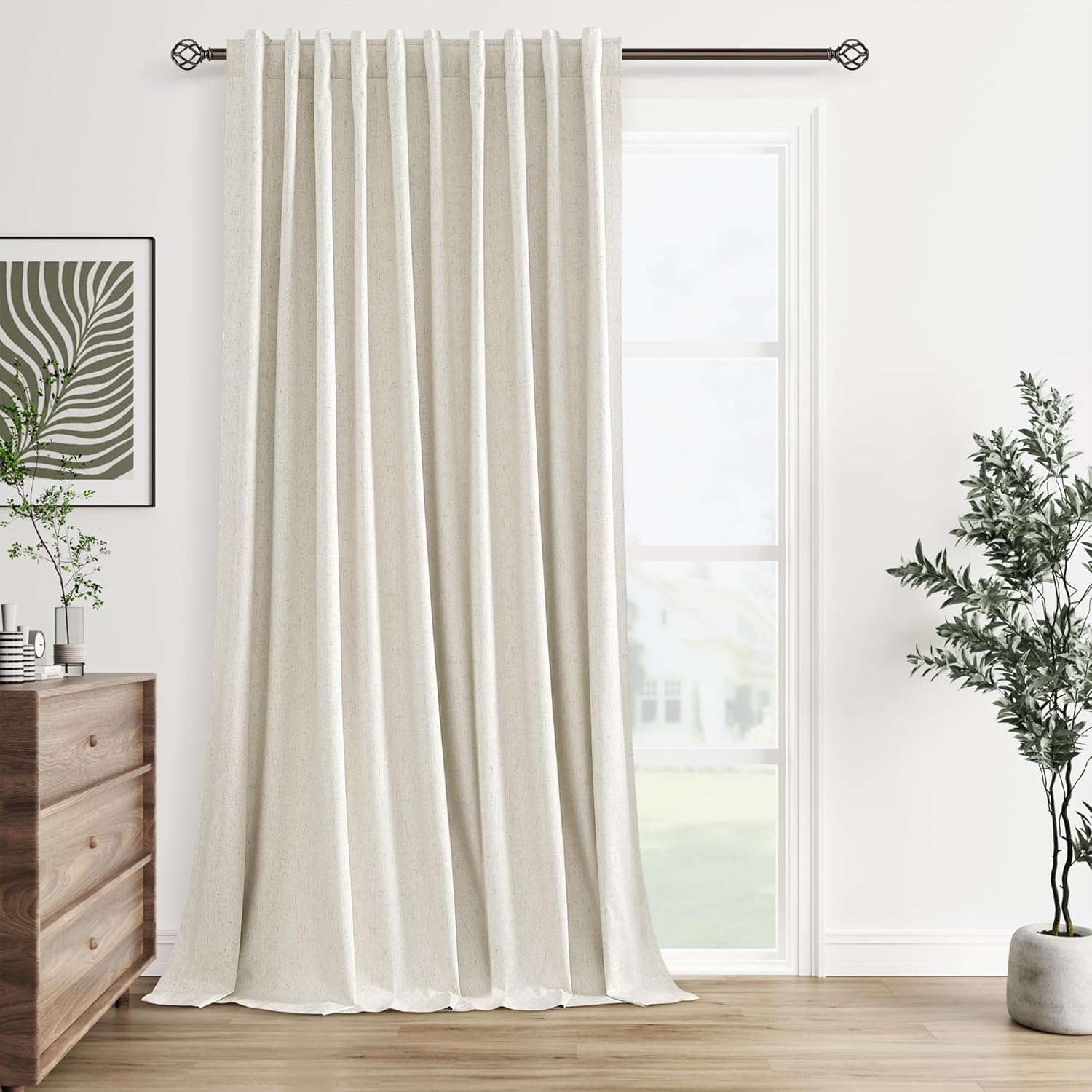 Guken Cream Linen Blackout Curtains 60 Inch Wide by 90 Inch for Living Room Bedroom Back Tab Thermal Insulated 100% Black Out Linen 1 Drapes Room Darkening Window Curtains Natural,1 Panel