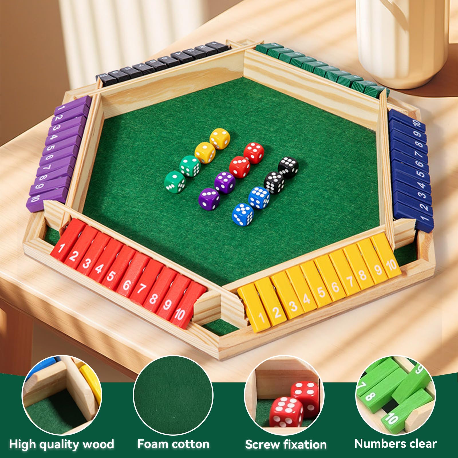 Shut The Box Gra dla 6 graczy, drewniana gra w kości z 12 rzutami, gra drewniana, gra rodzinna, klasyczne gry stołowe, matematyka, zabawka edukacyjna, dla dorosłych i dzieci