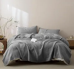 Talasily 100% French Pure Linen Sheets Set King Size,Oeko-TEX Certified Bedding, All-Season Breathable for Hot Sleepers,16 Inch Deep Pocket Machine Washable 4-Piece (Earl Grey)