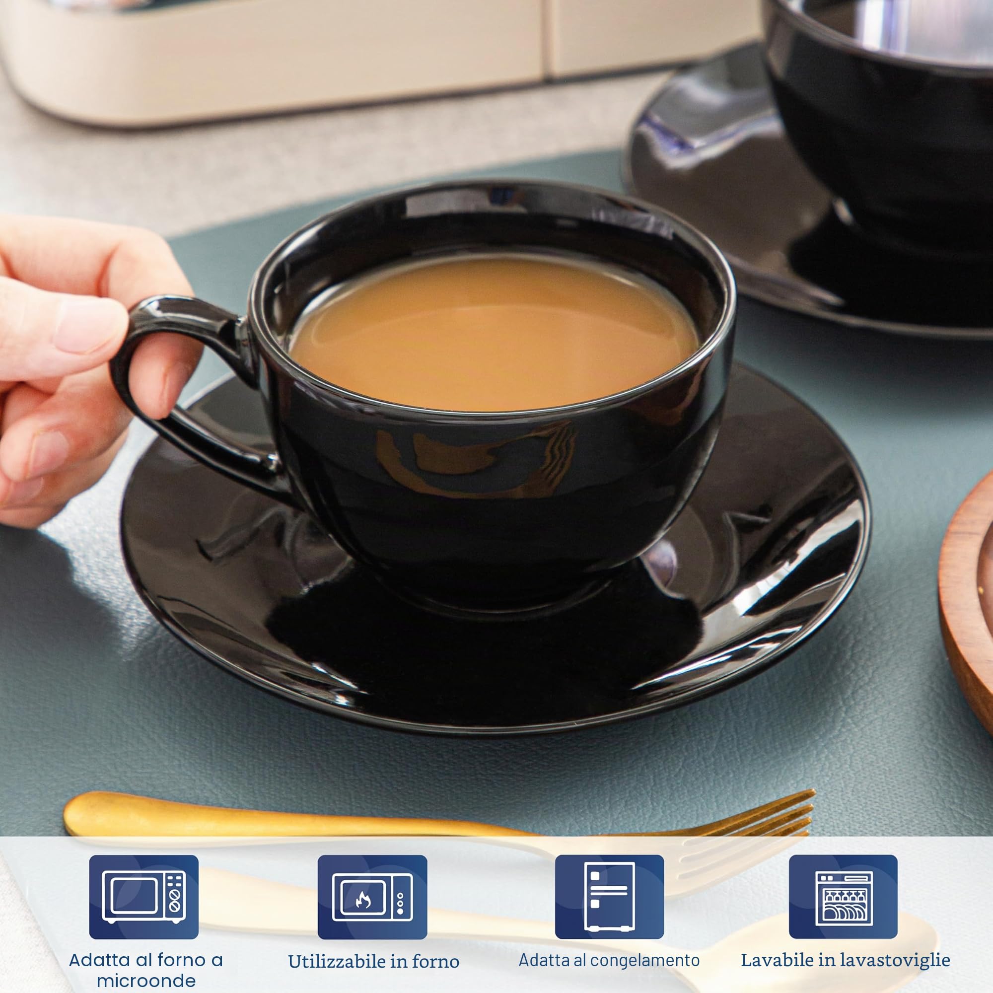 LOVECASA, Serie Sweet - Servizio da caffè in porcellana per 6 persone, tazza da cappuccino da 230 ml + piattino