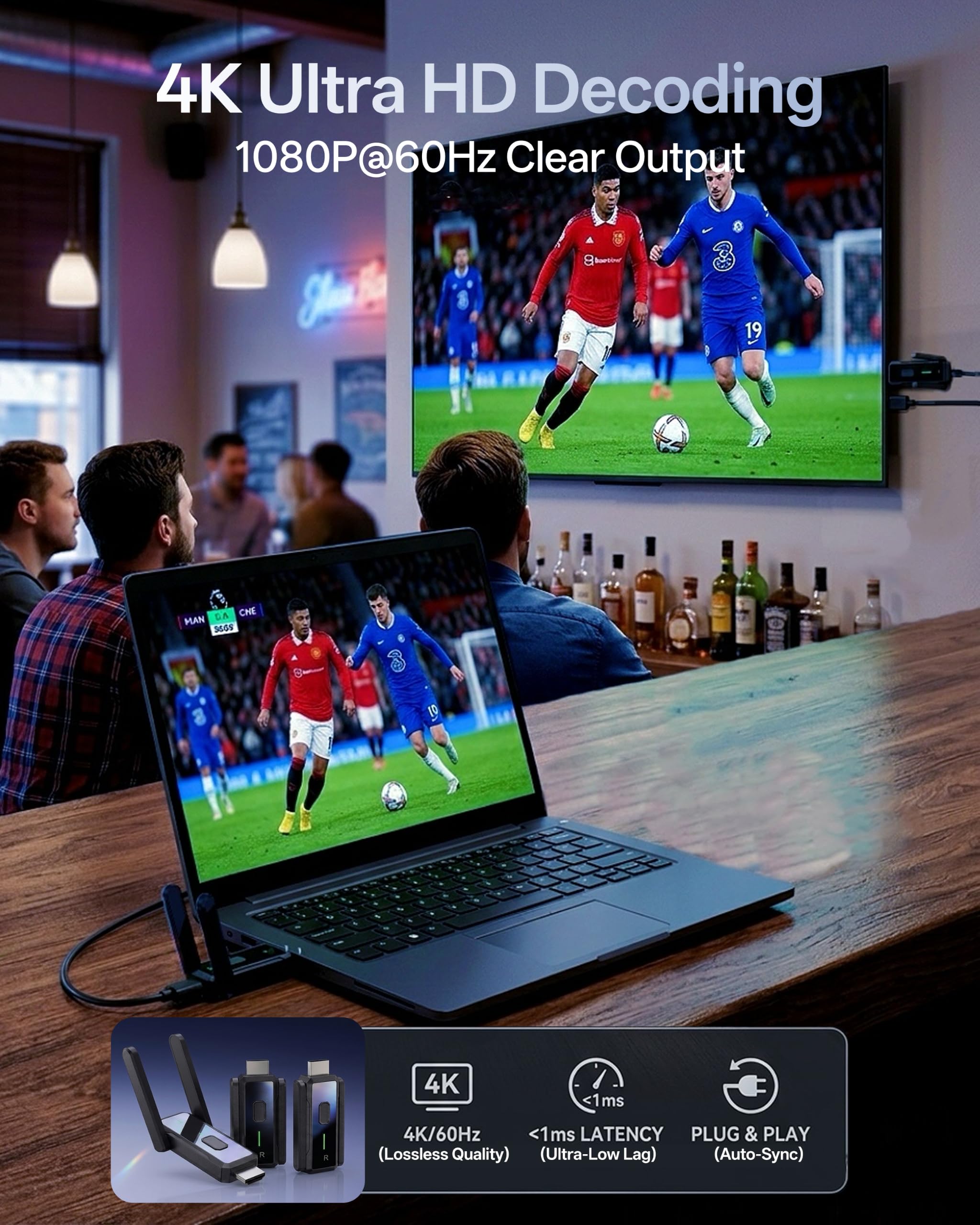 Bezprzewodowy nadajnik HDMI i 2 odbiorniki, 50 m, przedłużacz Plug and Play