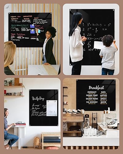 Miniatura 9 de Mifuro Pizarra magnética de cristal, 60 x 48 pulgadas, para pared, sin marco, pizarra de borrado en seco para oficina, hogar y escuela, color negro