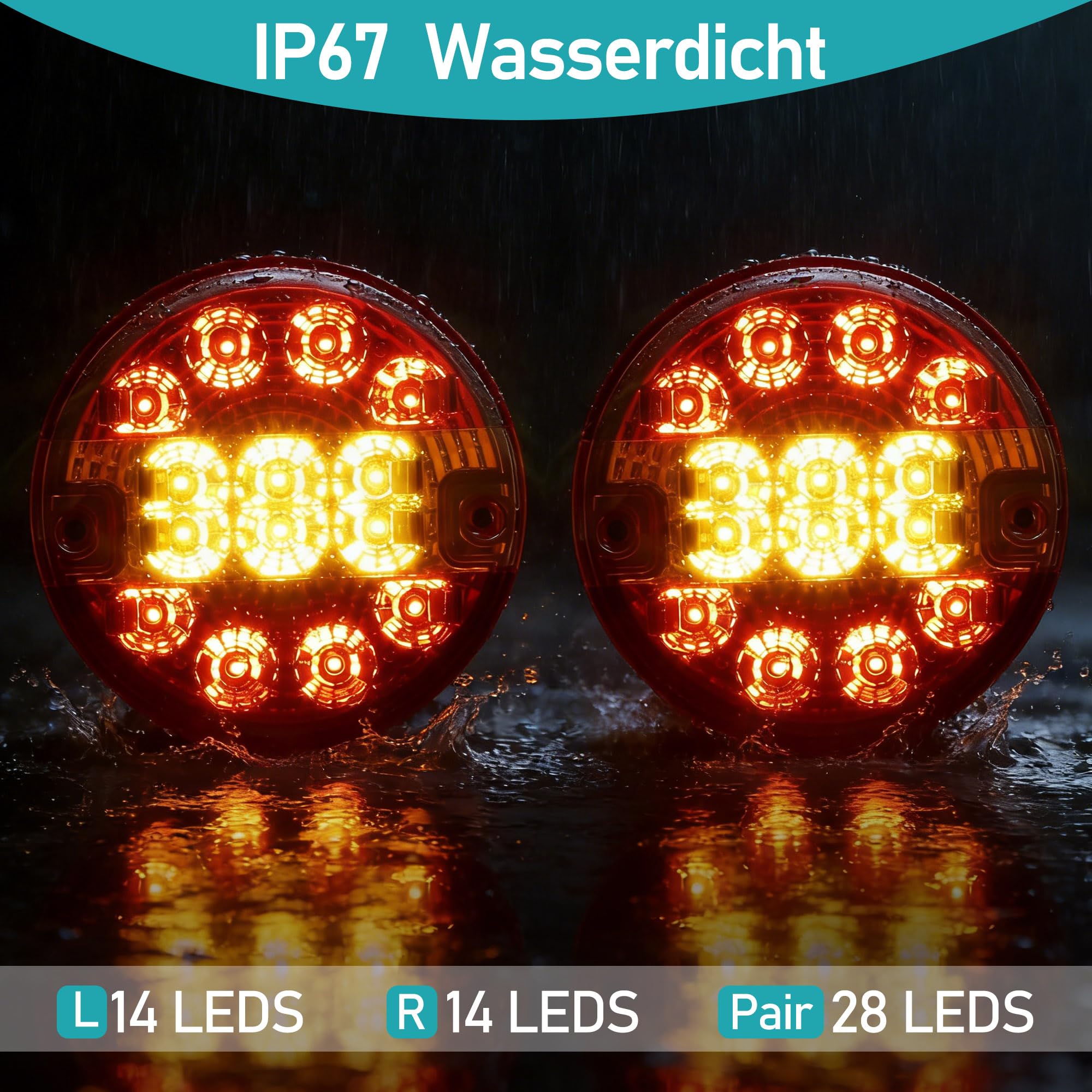 2 x Fanali Posteriori Rimorchio LED Rotondo - IP67 Impermeabile, 12V/24V Universale, Alta Luminosità, Omologati ECE - Per Rimorchio Agricolo Nautico, Camion, Barca