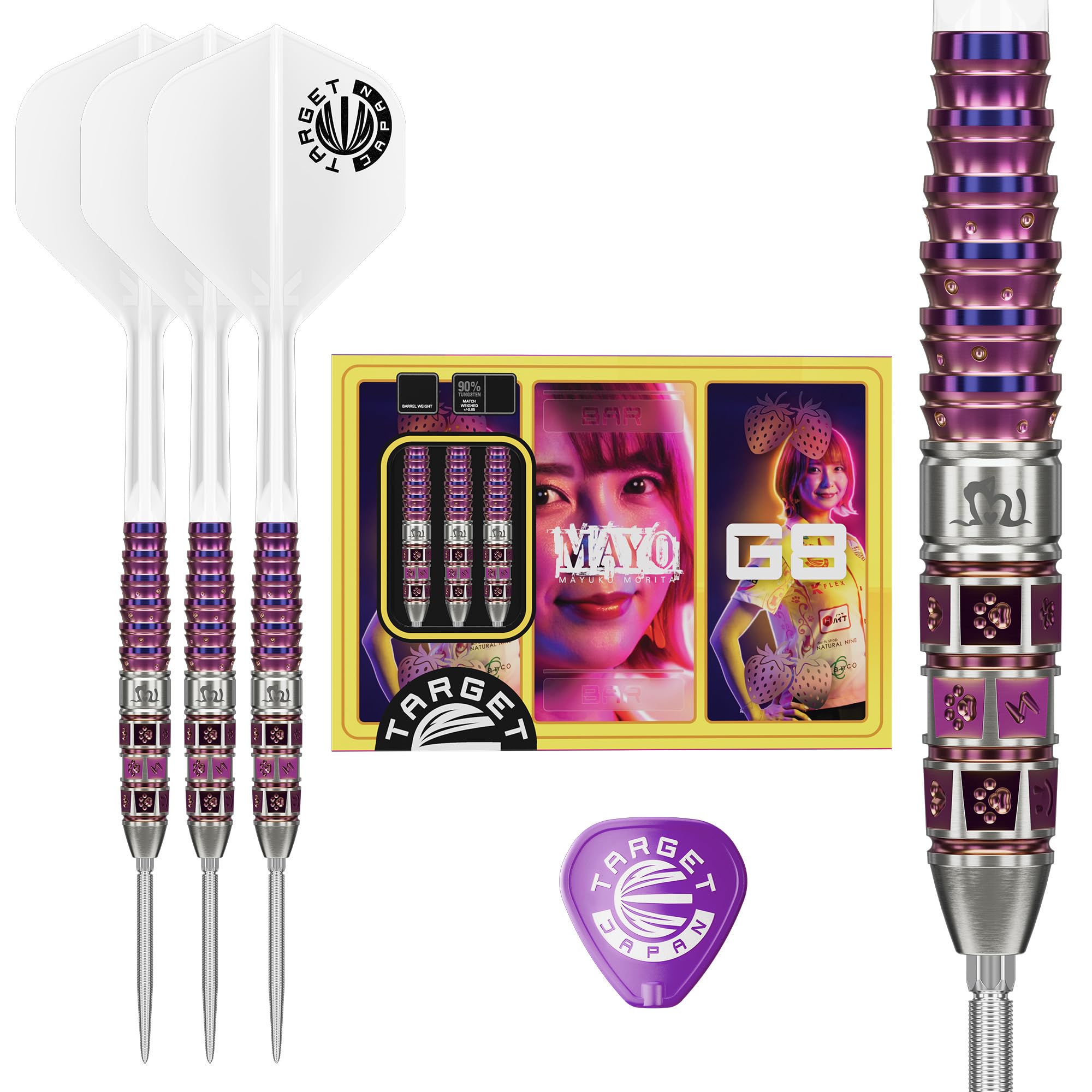 Target Japan Prime Series Mayo G8 Steel Tip Darts, 90% Tungsten 23G, K Flex