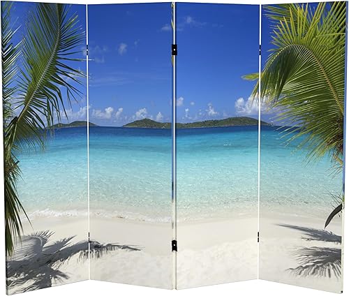 Red Lantern Pantalla plegable de lona de playa corta de doble cara de 4 pies, 4 paneles, separador y separador para dormitorio moderno y