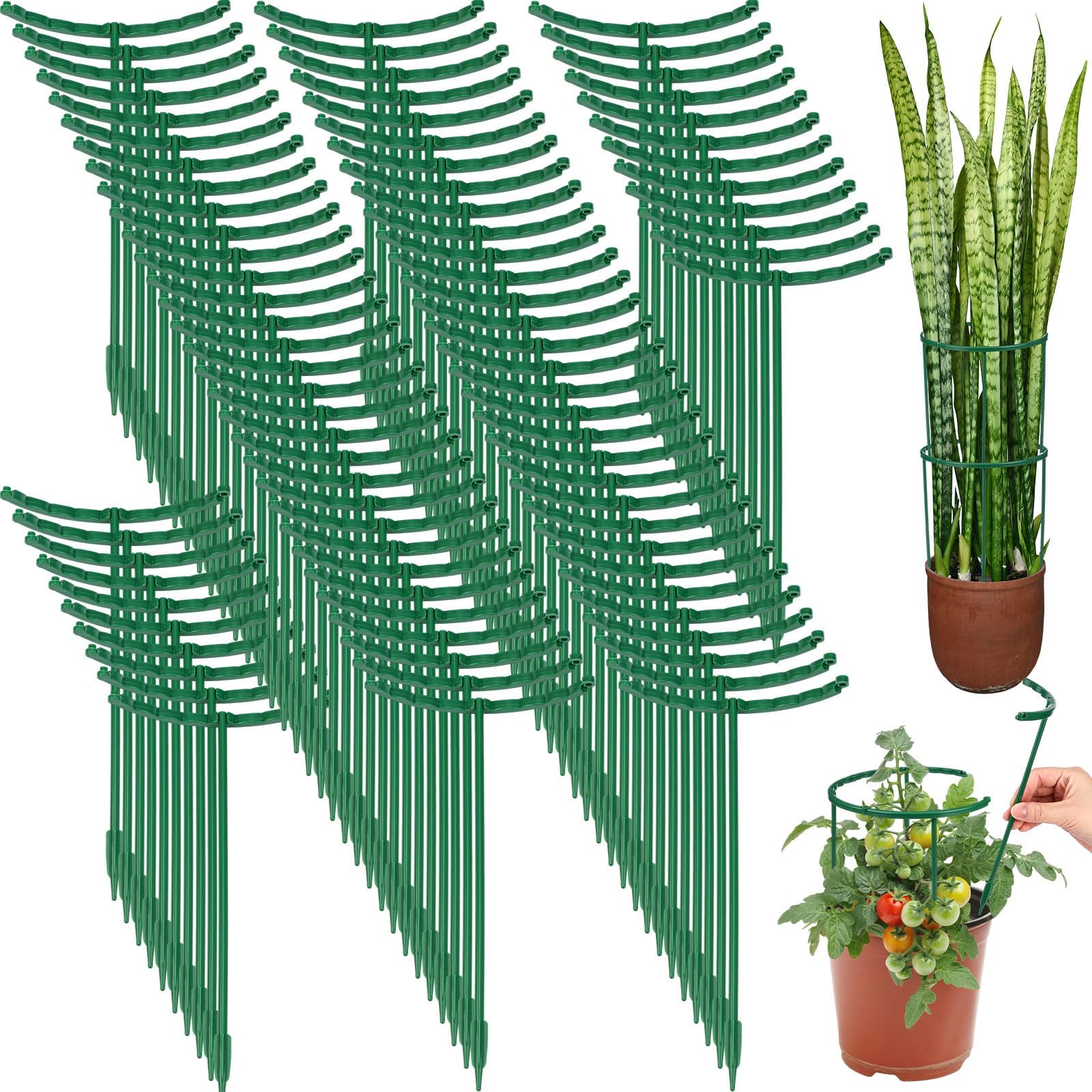 100 Pcs Plant Support Stake 5.9" W X 9.8" H Half Round Plant Cage Stackable Garden Flower Support for Indoor Outdoor Flower Vegetable Tomato Peony Monstera Hydrangea Climbing Plants