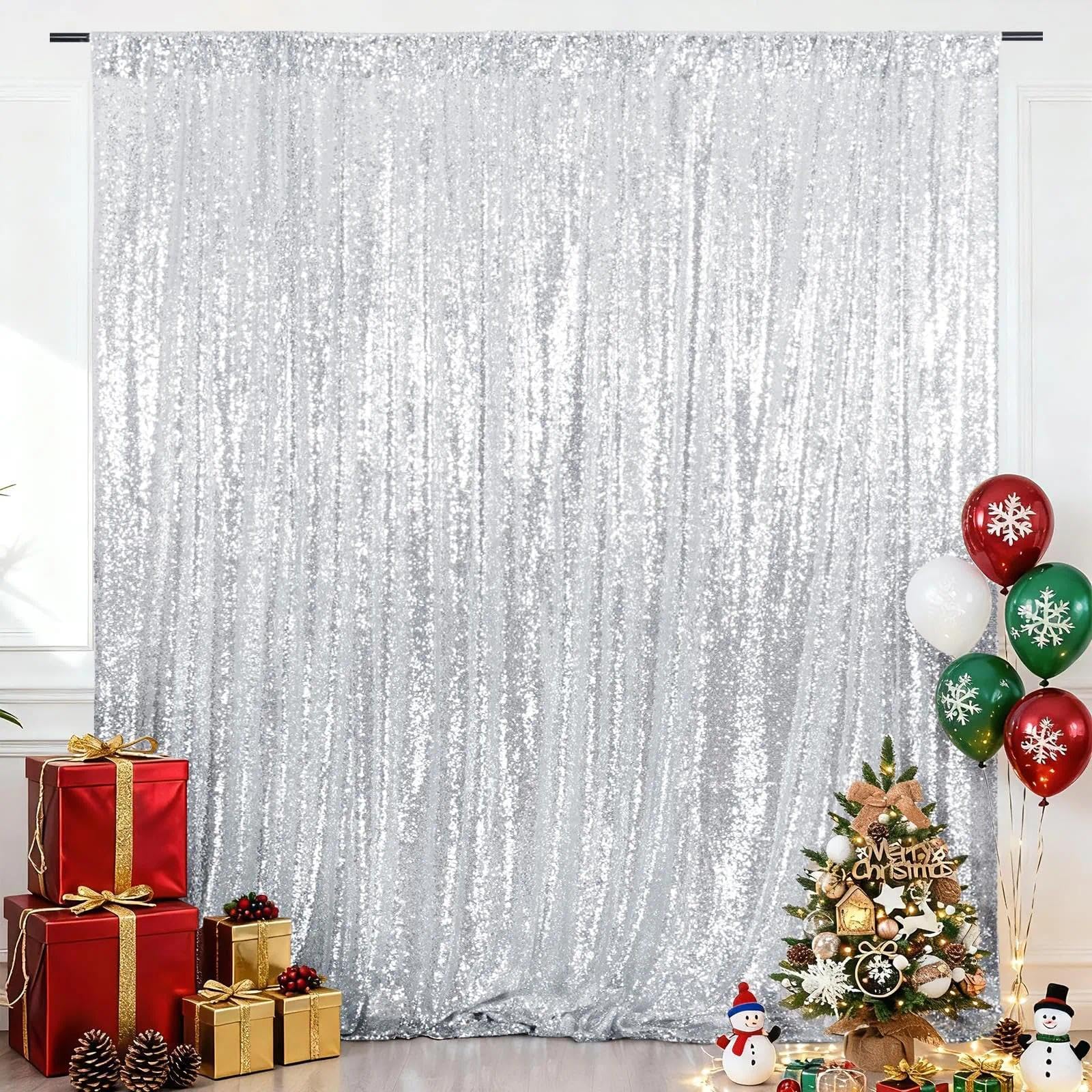 Eternal Beauty Toile de fond à paillettes argentées 213x213 cm pour fête, mariage, selfie, décoration de fond pour cabine photo, toile de fond pour séance photo de bébé, panneaux à paillettes