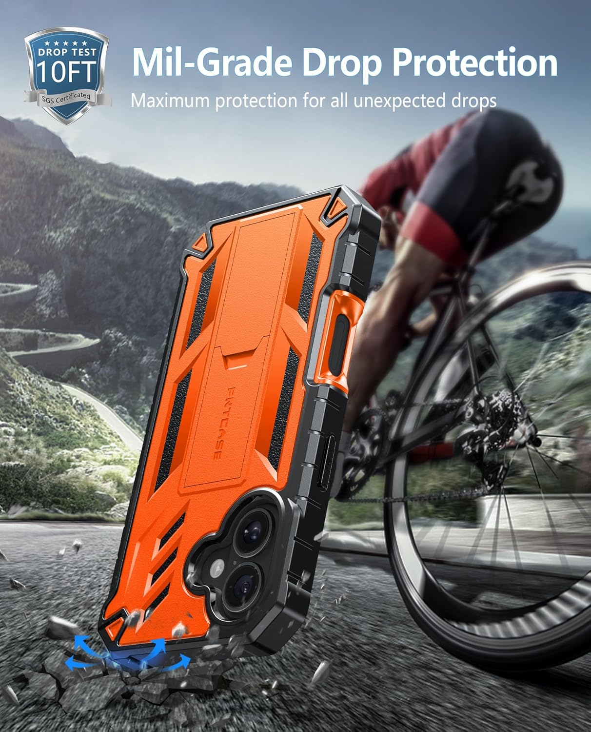 FNTCASE for iPhone 16 Phone Case: for iPhone 16 case with Kickstand Shockproof Military Grade Protective Cover - Dual Layer Full Protection Sturdy Matte Textured Drop Proof - 6.1 Inch Orange - Image 8