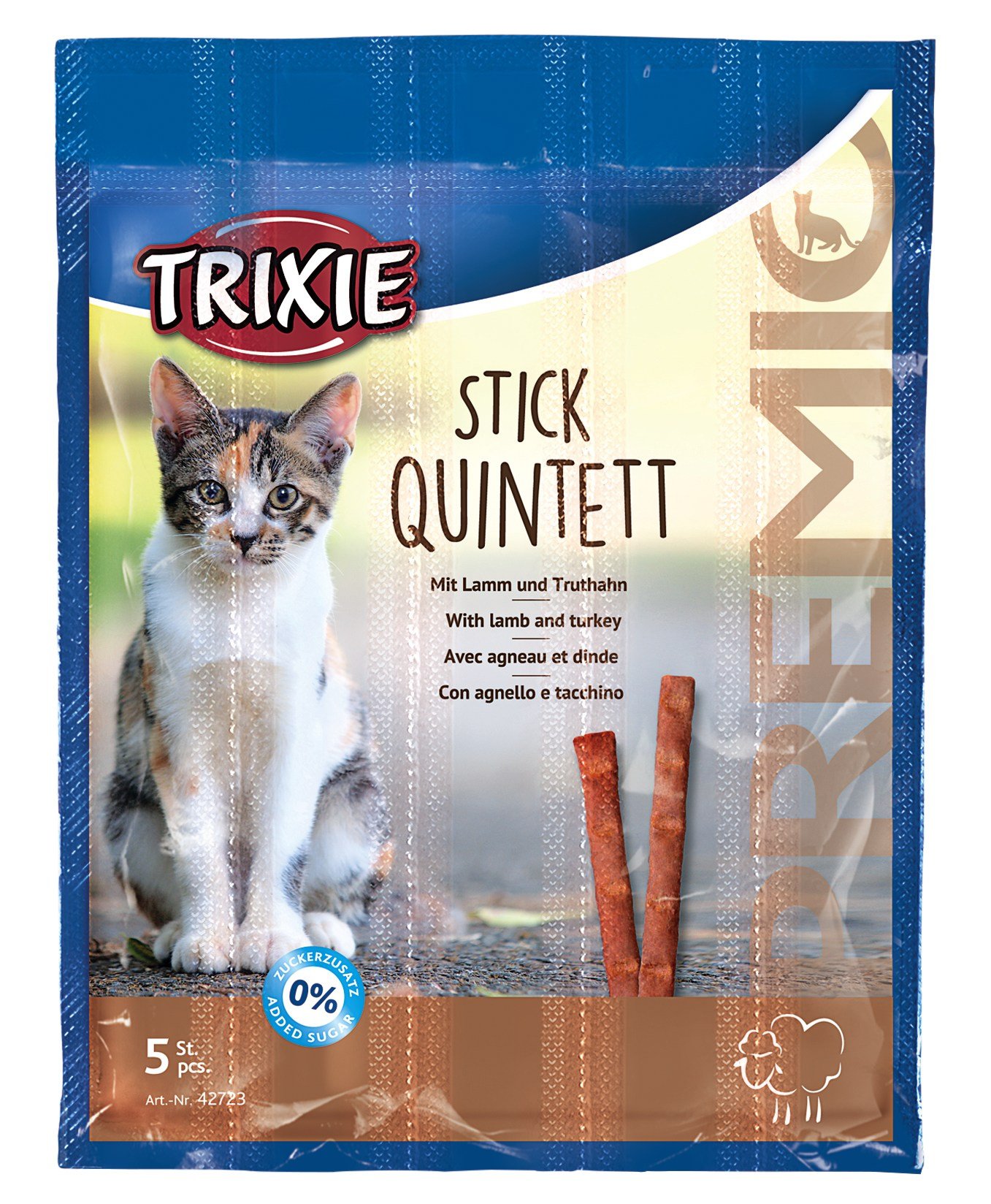 Bâtonnets 'Premio Quadro-Sticks' anti-boule de poil agneau/dinde