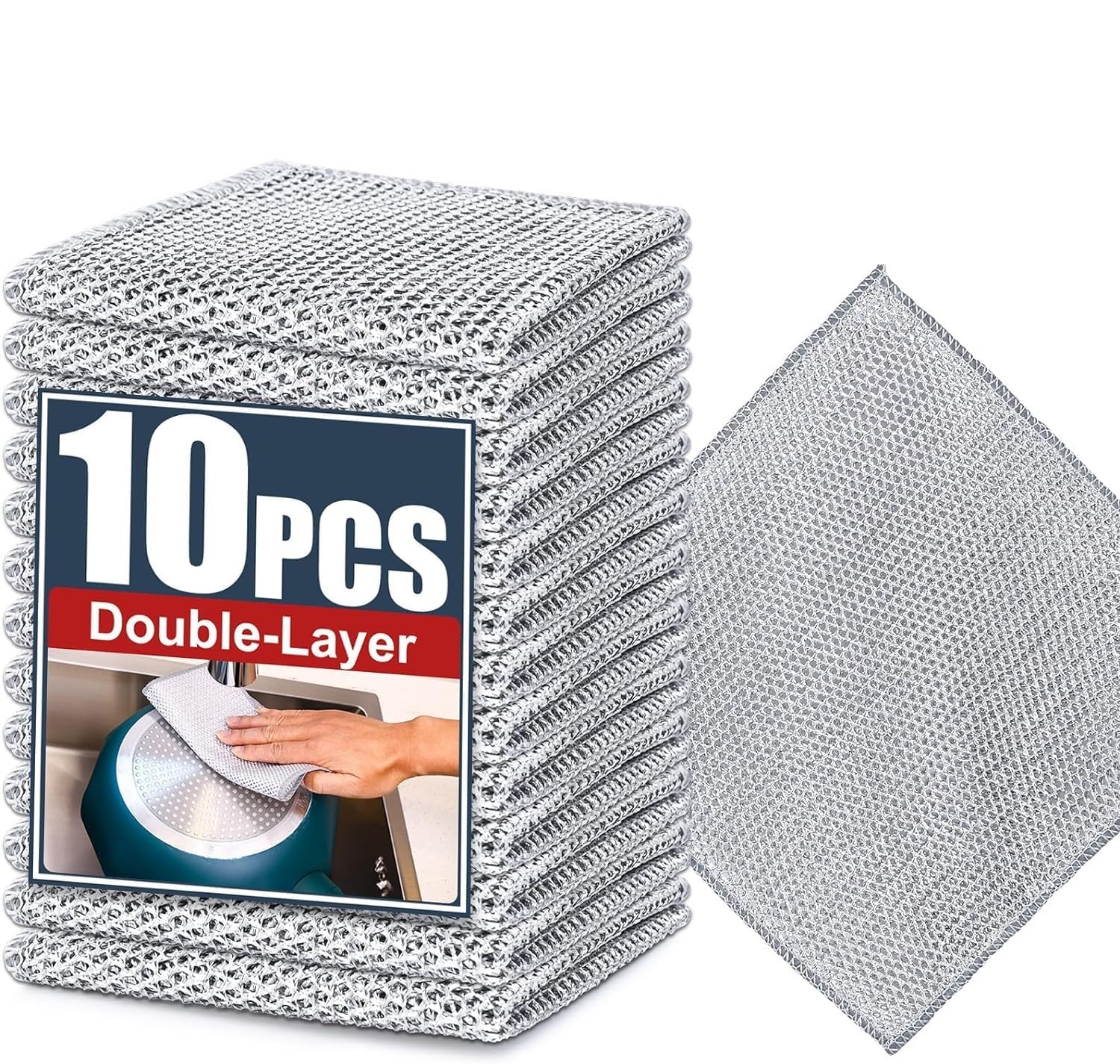 COFIEX Double Layered Non-Scratch Dish Wash Cloth - Multipurpose Stainless Steel Wire Dishcloth & Scrubber for Wet/Dry Cleaning Sinks, Counters, Utensils - Kitchen Accessories & Cleaning Supplies (10) (B0D9HDFLL6) Amazon Price History, Amazon Price Tracker