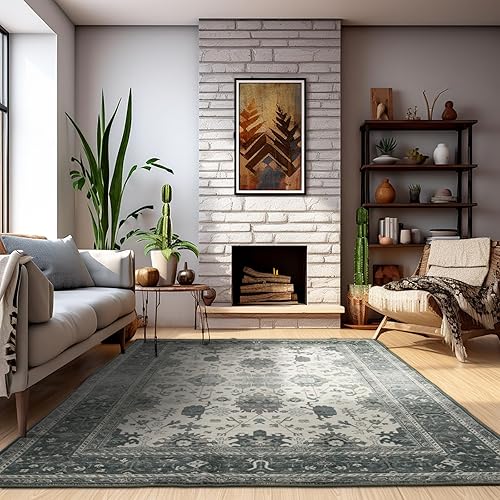 Miniatura 8 de CHICHIC Alfombra de área lavable de 5 x 7 pies, alfombra de estilo bohemio, antideslizante, suave, vintage, para sala de estar, comedor, guardería,