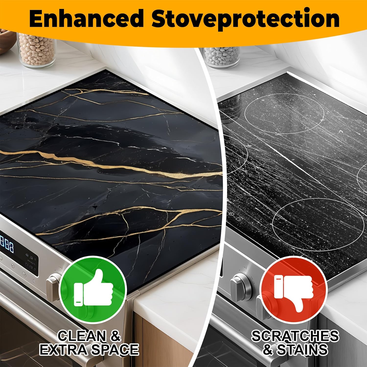 Stove Top Cover Flower Gas Stove Top Cover for Home Decoration Kitchen Pad Non-Stick Washable Cooktop Covers Countertop Protector Keep Stove Clean (Black, 28L"x20W")