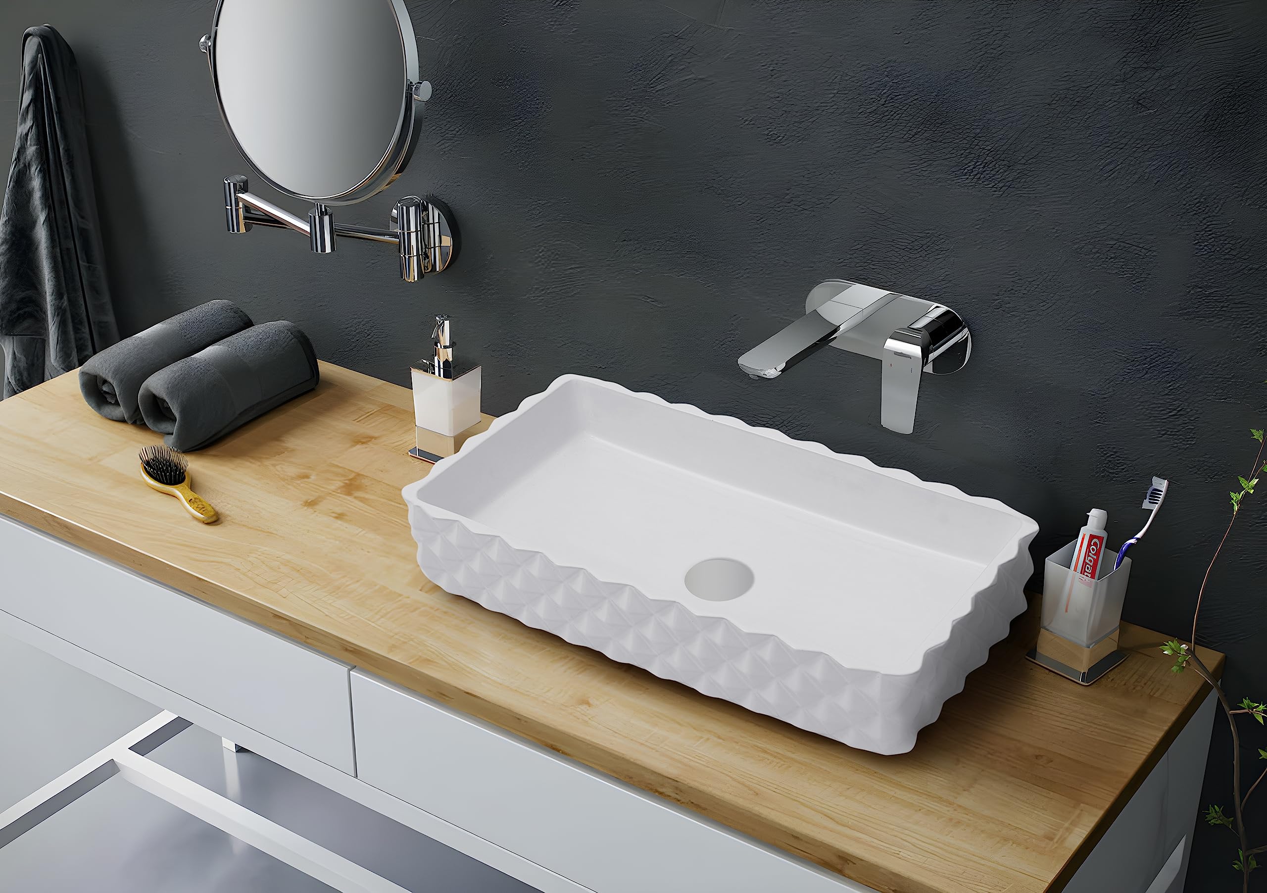 REMOTION Table Top Designer Wash Basin Over Counter Vessel Sink Counter Top Glossy Wash Basin For Bathroom And Living Room (White, 24 X 14 X 5 Inch) (B0C7W9SNSL) Amazon Price History, Amazon Price Tracker