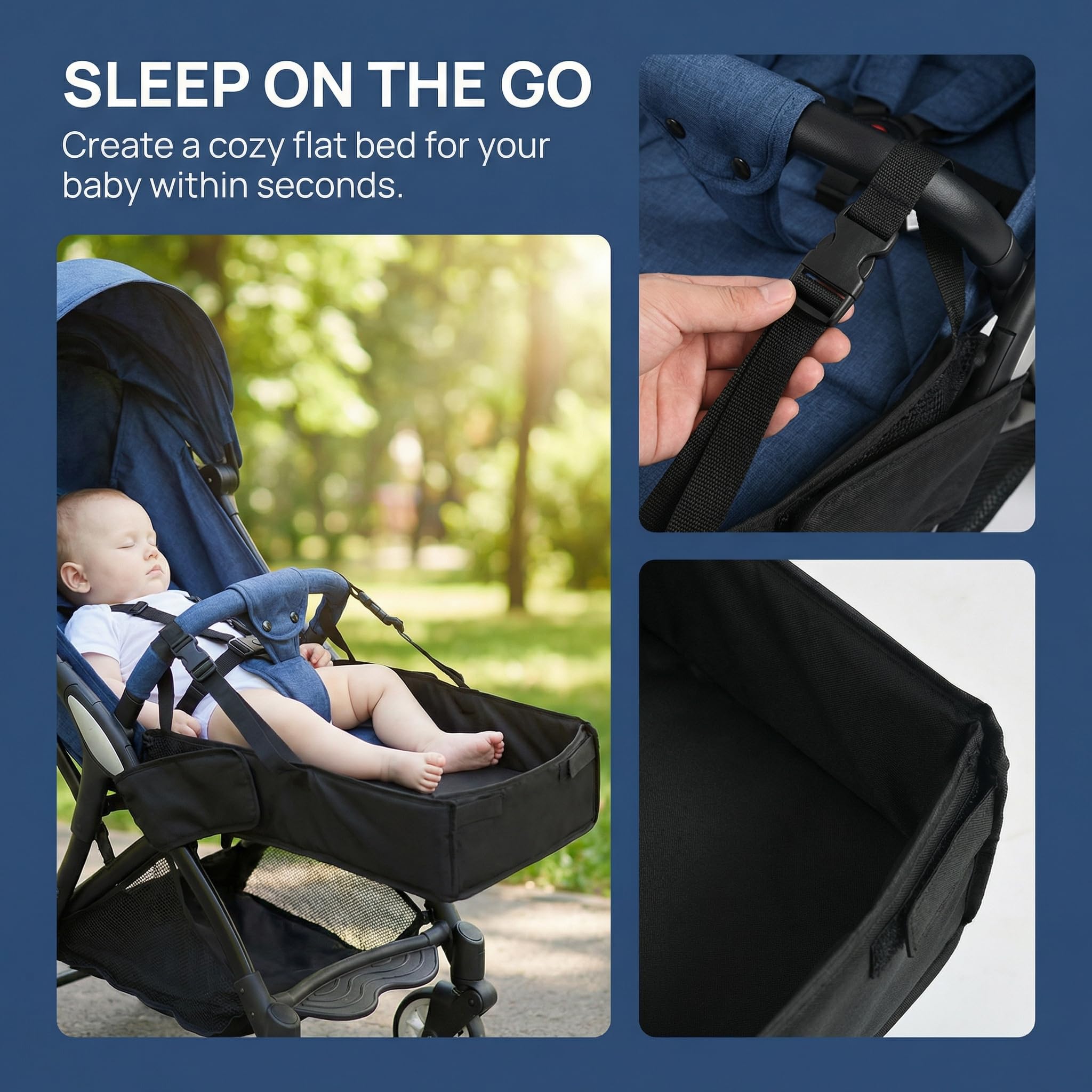 Universal Kinderwagen Fußstütze Verlängerung 50x30 cm - Ergonomische Beinstütze für Kinderwagen mit Armlehnen - Einfach Montiert in 30 Sekunden - Maximierter Komfort für Babys bis 15 kg