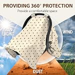 100% Organic Cotton Car Seat Cover 90 x 126 CM Soft Touch with Breathable Canopy Protective Car Seat Cover Baby for All Seasons Lightweight Seat Cover for Infant Travel Comfort (Beige Hearts)