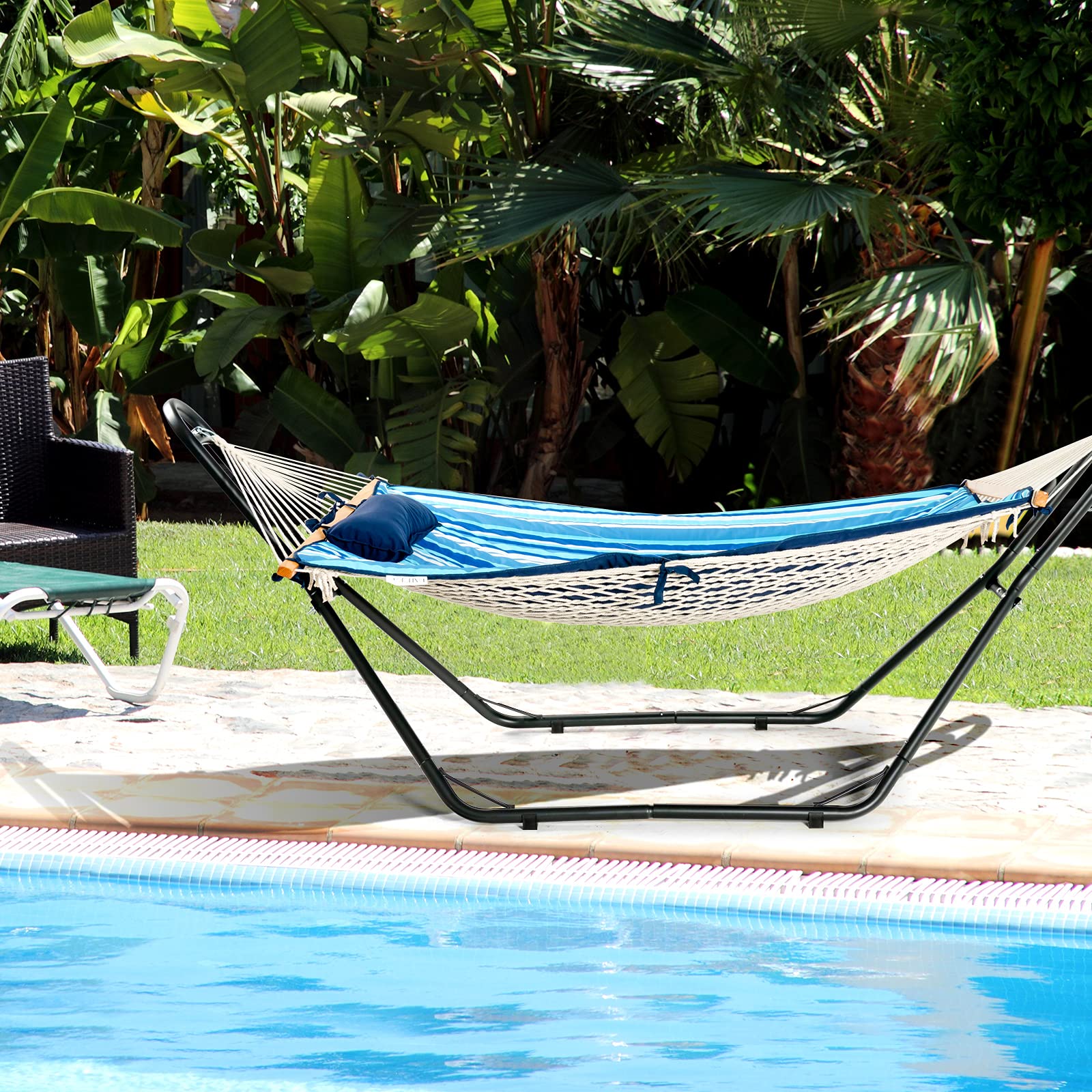 Costway Support de Hamac Double en Métal 200 kg H280x95x115 cm Ajustable Noir pour 2 Personnes