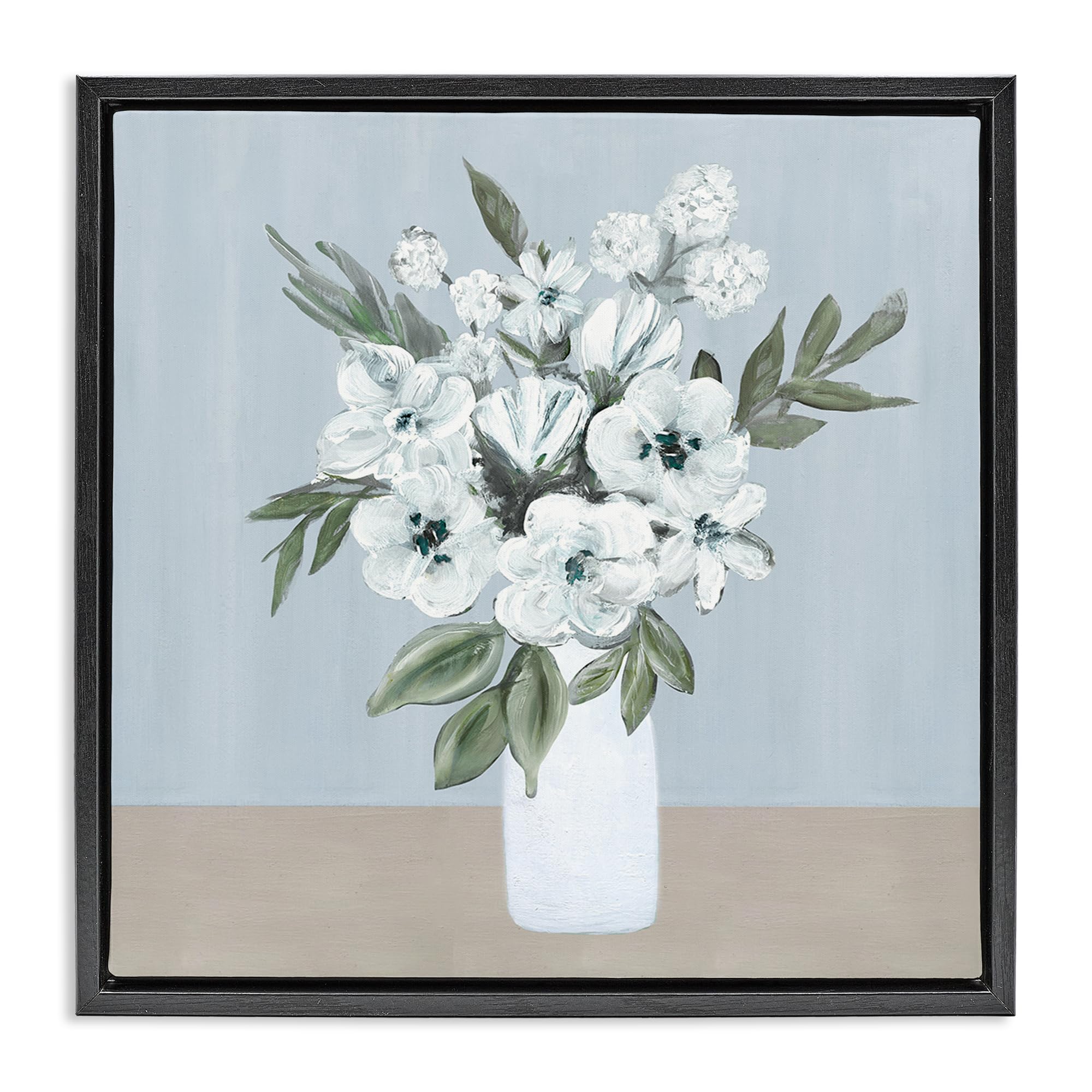 Stupell Industries Jet Black (Matte) 'Cerulean & White Blooms'| Floating Frame Canvas Art