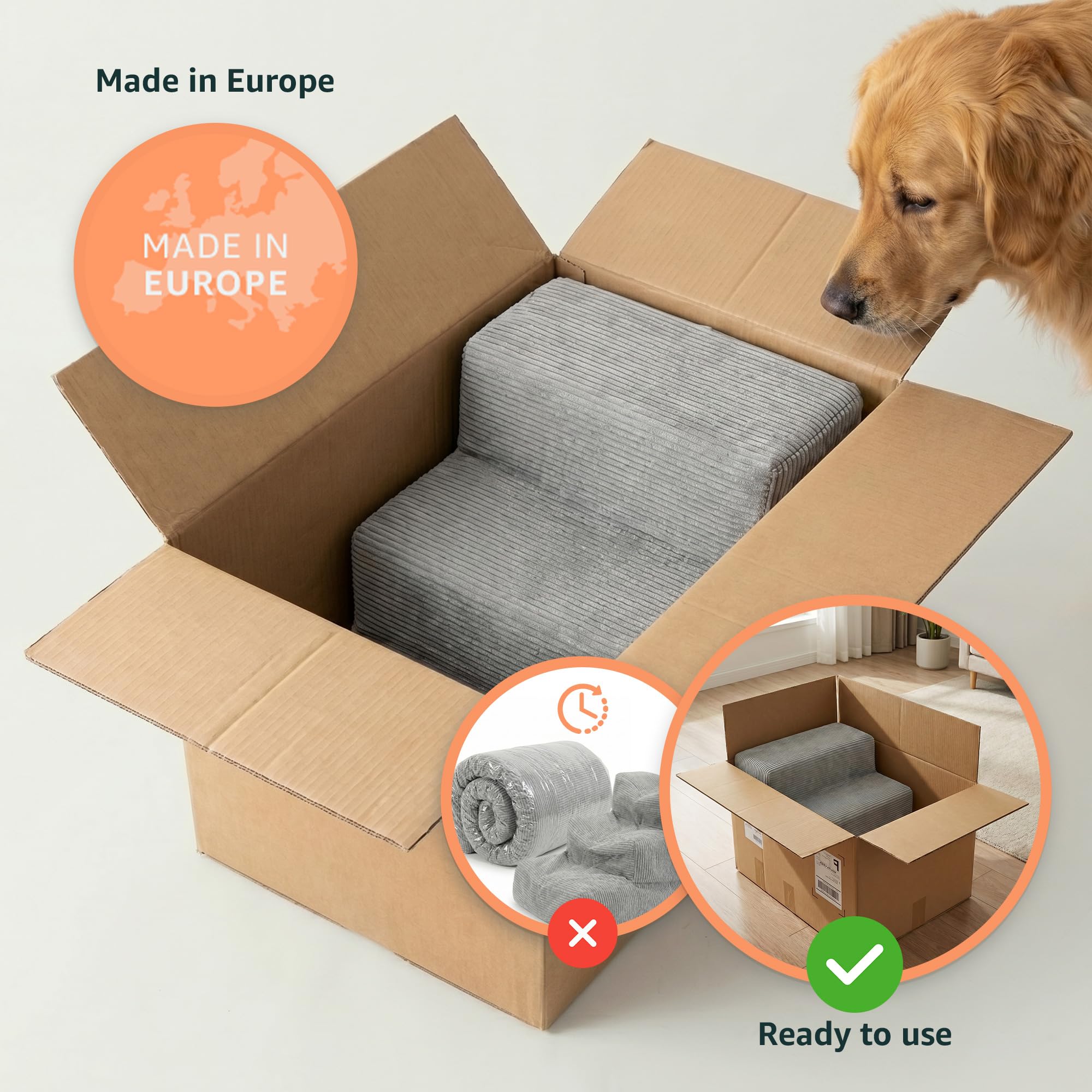 murando Hundetreppe für Kleine Hunde 3 Stufen 30 cm, Cord - Grau | Haustiertreppe für Bett, Sofa, Belastbar bis 17 kg, Treppe für Hunde und Katzen - Hochdichter Schaumstoff, Rutschfest