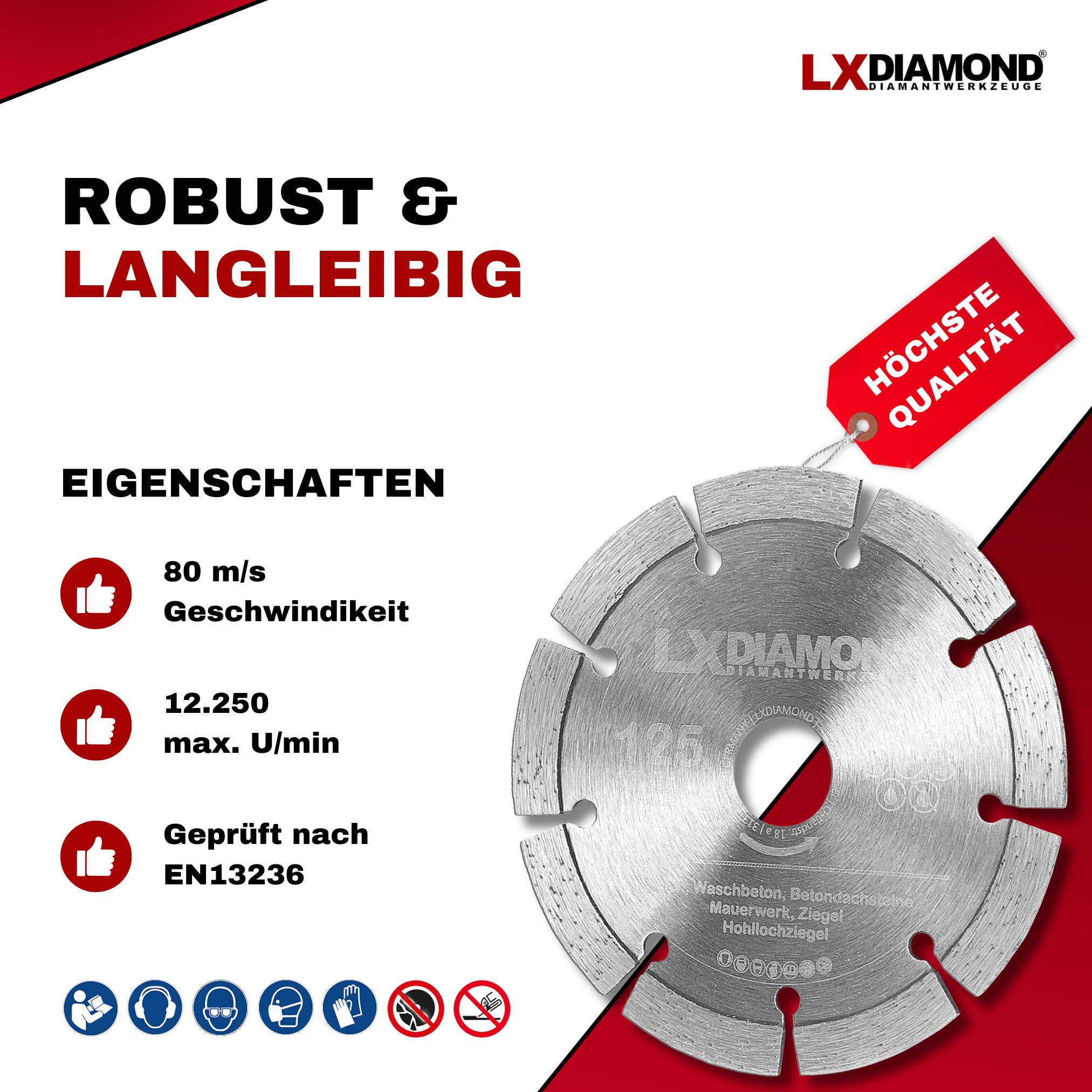 LXDIAMOND Diamant-Trennscheibe Anfasscheibe 125mm x 22,23mm Premium Diamantscheibe zum Trennen und Anfasen geeignet für HT KG Rohre GFK CFK Kunststoffe passend für Winkelschleifer 125 mm LXDIAMOND Diamant-Trennscheibe Anfasscheibe 125mm x 22,23mm Premium Diamantscheibe zum Trennen und Anfasen geeignet für HT KG Rohre GFK CFK Kunststoffe passend für Winkelschleifer 125 mm