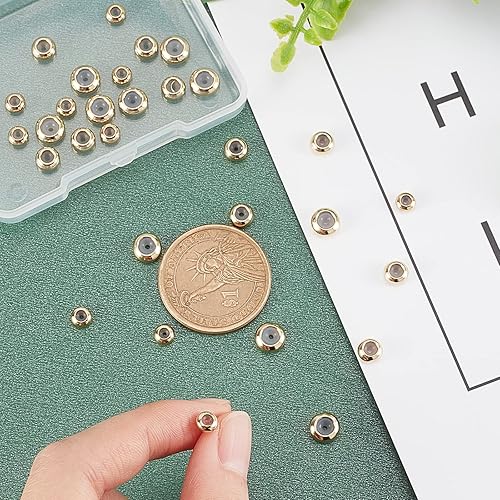 Miniatura 6 de PH PandaHall Separador de tapón chapado en oro de 18 quilates, 4 tamaños de cuentas de latón de goma, 40 cuentas deslizantes ajustables, tapón de