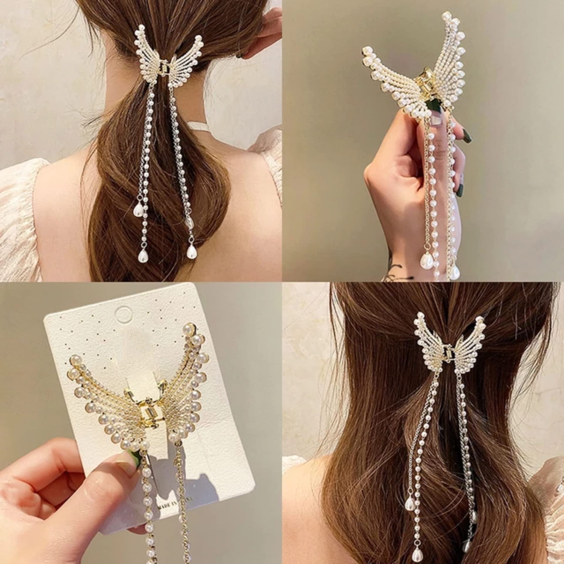 Sonpal Girls Hair Clutcher Fashionable Long Diamond Fringe Hair Clip for Women Stylish Pearl Butterfly Tassel Hair Clip With Diamond Pattern (B0BTT7FNK5) Amazon Price History, Amazon Price Tracker