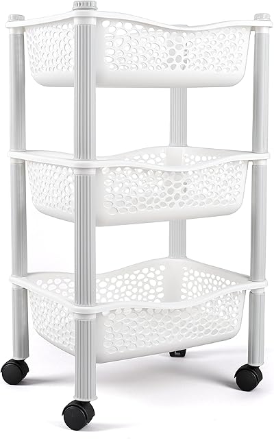 Maxi Nature Kitchen Storage Trolley - 3 Tier Vegetable Rack on Wheels - Sturdy, Durable, Heavy Duty - Rolling Cart for Kitchen, Office, Bathroom - Store Books, Art & More - Made in EU