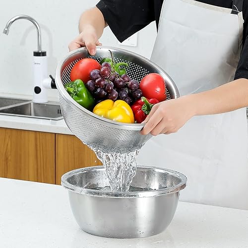 Miniatura 3 de Colador microporoso de acero inoxidable 304, gran capacidad de 1.5 cuartos de galón con tazón de mezcla para lavar verduras, frutas y arroz y para