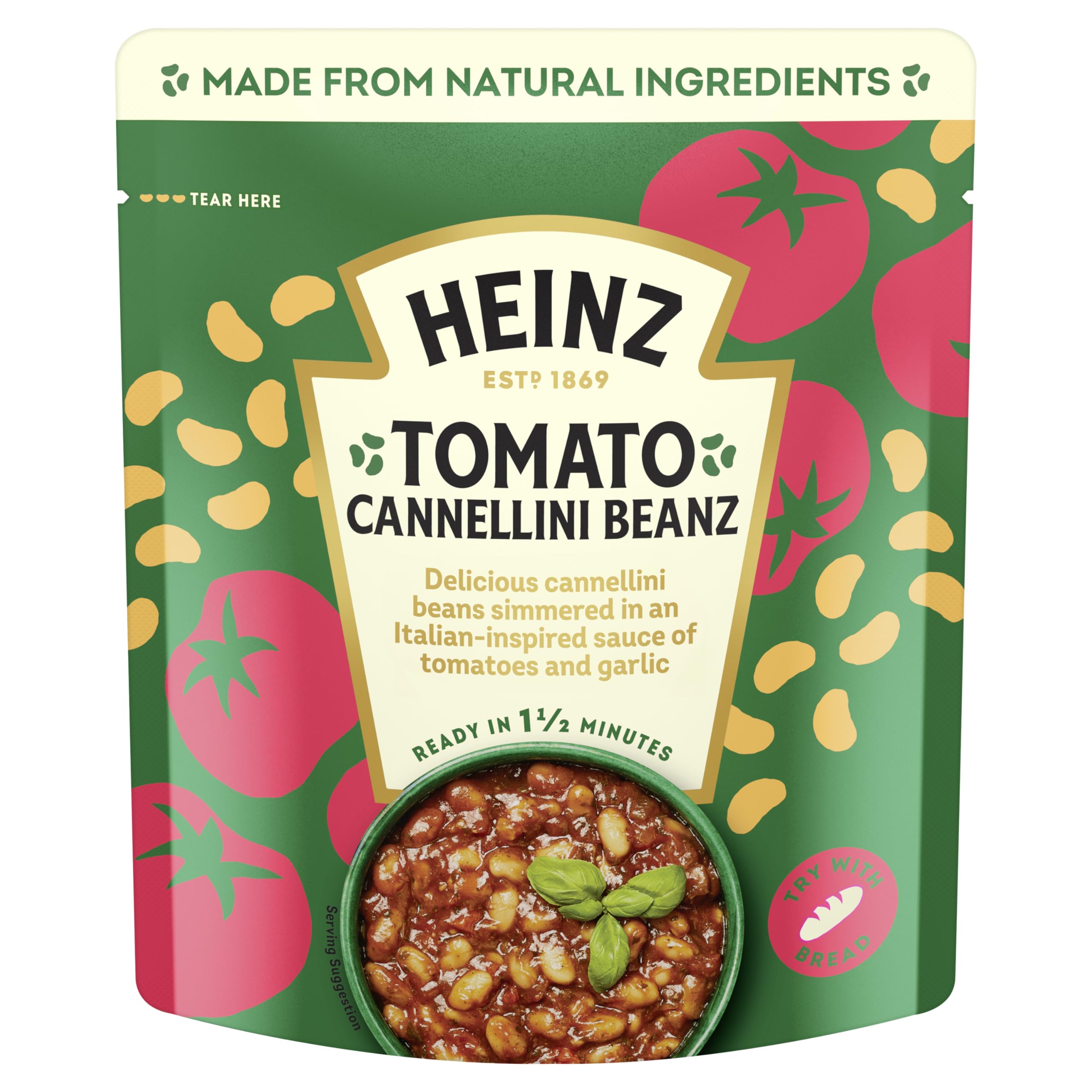 HEINZ Tomato Cannellini Beans with Onion and Garlic - Meal for One, Made From Natural Ingredients, Source of Protein