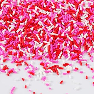 Valentine Jimmies Sprinkles for Cake Decorating 4.2oz Edible Red Pink and White Sprinkles for Cupcake Topper Cookie Chocolate Cake Ice cream Decorations Baking Party