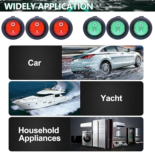 Miniatura 6 de Twidec 6 unids interruptor basculante redondo AC 6A 125V 10A 250V SPST 3 pines 2 posiciones ONOFF luz LED roja y verde iluminada redonda barco
