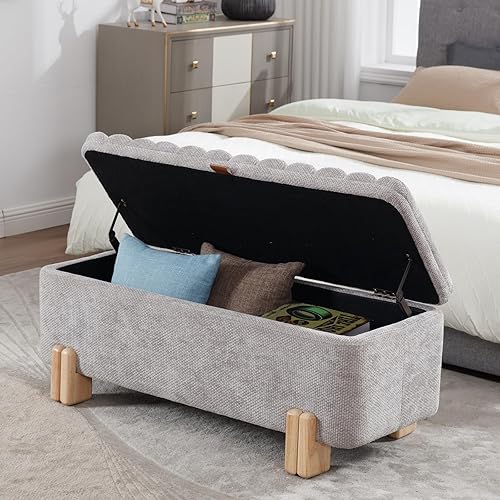 Miniatura 40 de Kmax Banco de almacenamiento de 45 pulgadas, banco otomano tapizado de piel sintética para dormitorio, sala de estar, pasillo, color blanco Oval-