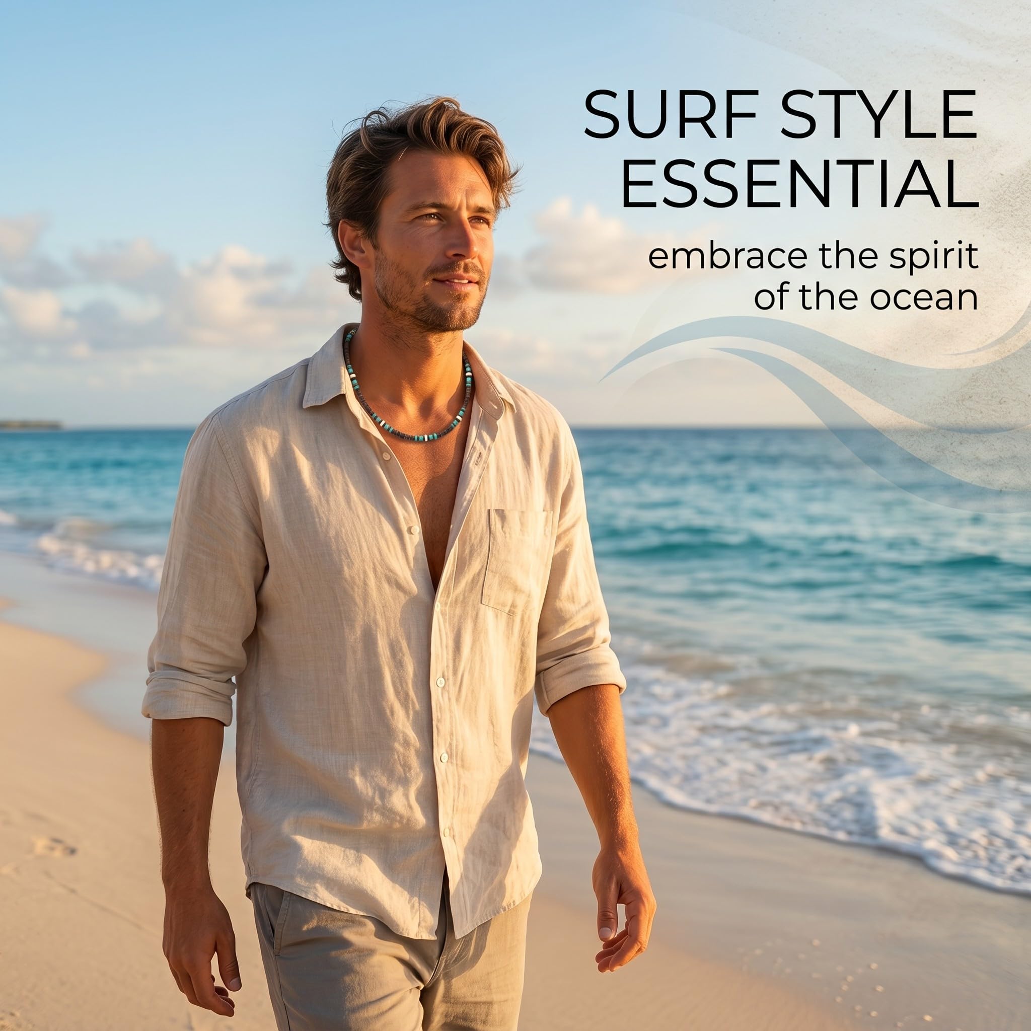 1 Pezzi Surf Collana Con Perle Di Cocco Fatti A Mano, Collana Uomo Perle, Beach Gioielli Da Uomo, Collana Da Surfista, Catena Di Legno Perline Impermeabili, Collana Da Spiaggia (Marrone,A)