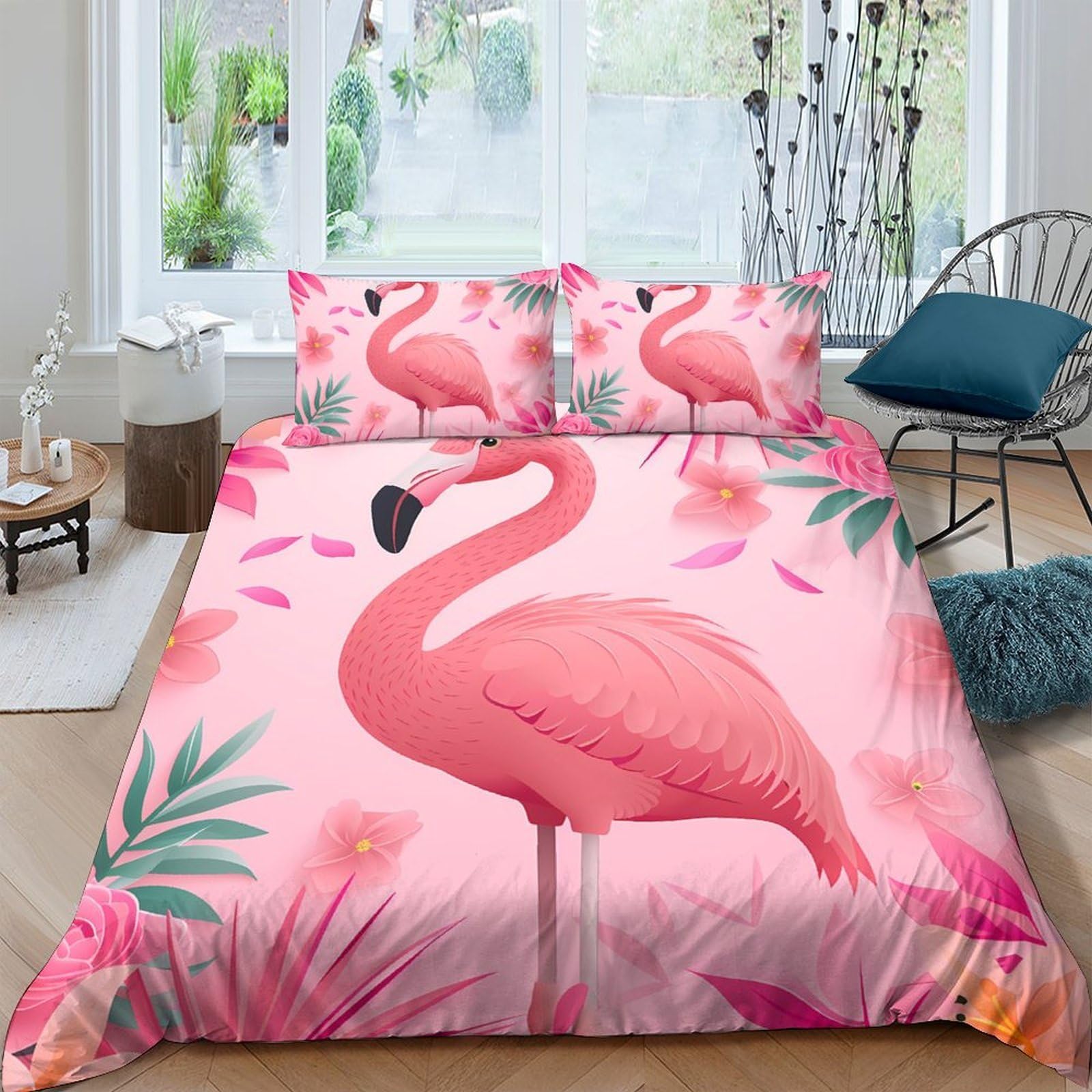 Ctjqhvkz Style-10 3D Printed Flamingo Tropical Leaves Fitted Sheet Microfiber Pink Bed Cover For Bedroom Guest Room Mattress Decor Single（135X200cm）