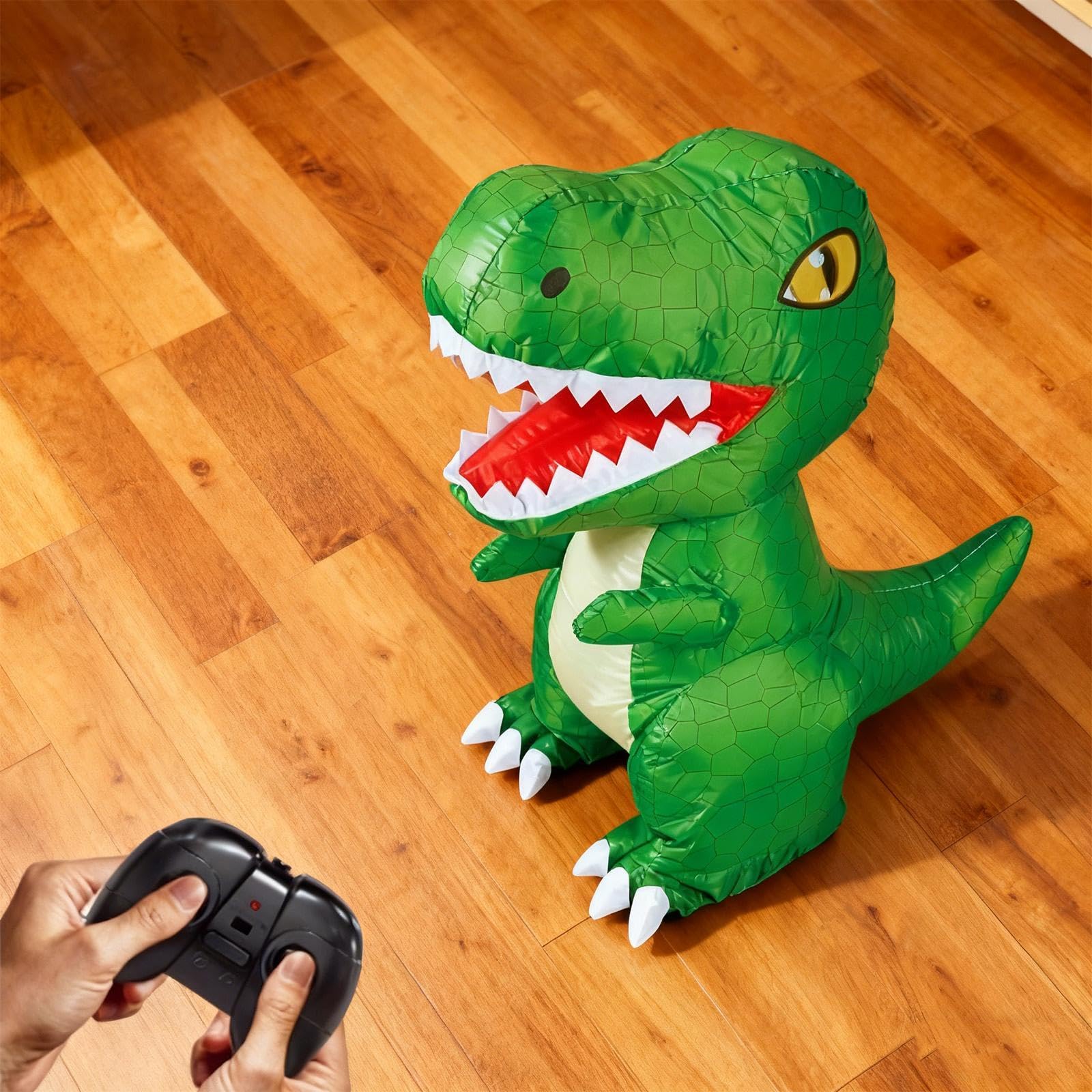 TISHITA Giocattolo Dinosauro Telecomandato Gonfiabile Elettrico con Funzione Gonfiaggio Sgonfiaggio Rotazione a 360 Gradi Musica Integrata Materiali PP Adatto, Verde