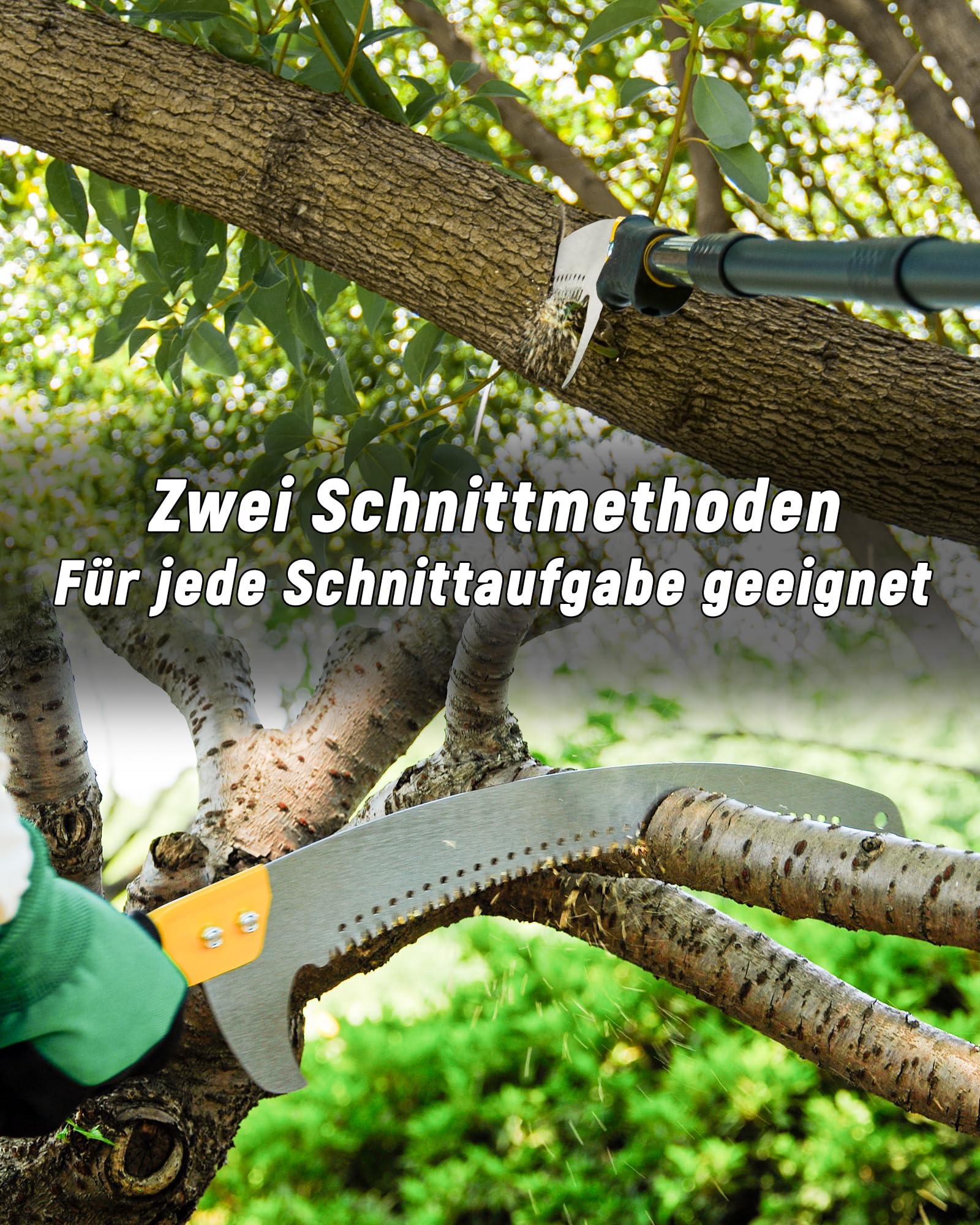 Astsägen mit Stiel zum Baumschnitt 4,3M Leichtgewichtige manuelle Edelstahlverlängerung, hohe Baumsäge mit Klinge für Trimmer, Äste, Baumschneider bei Forstwirtschaft, Hof, Garten und