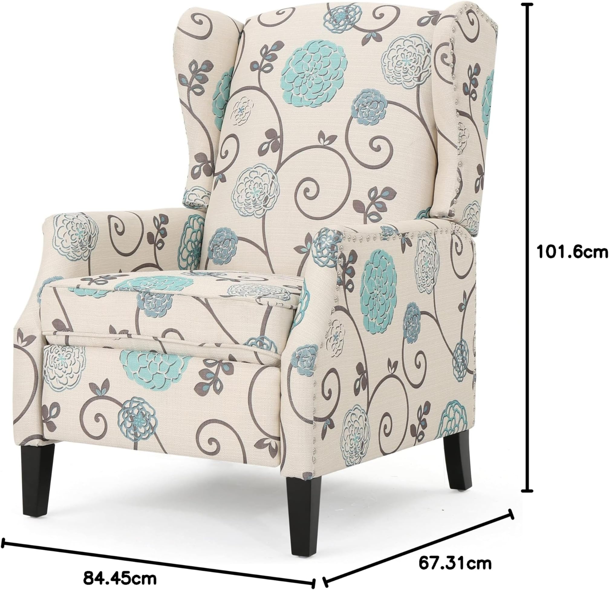 GDFStudio Westeros Traditional Wingback Fabric Recliner Chair (White & Blue Floral)