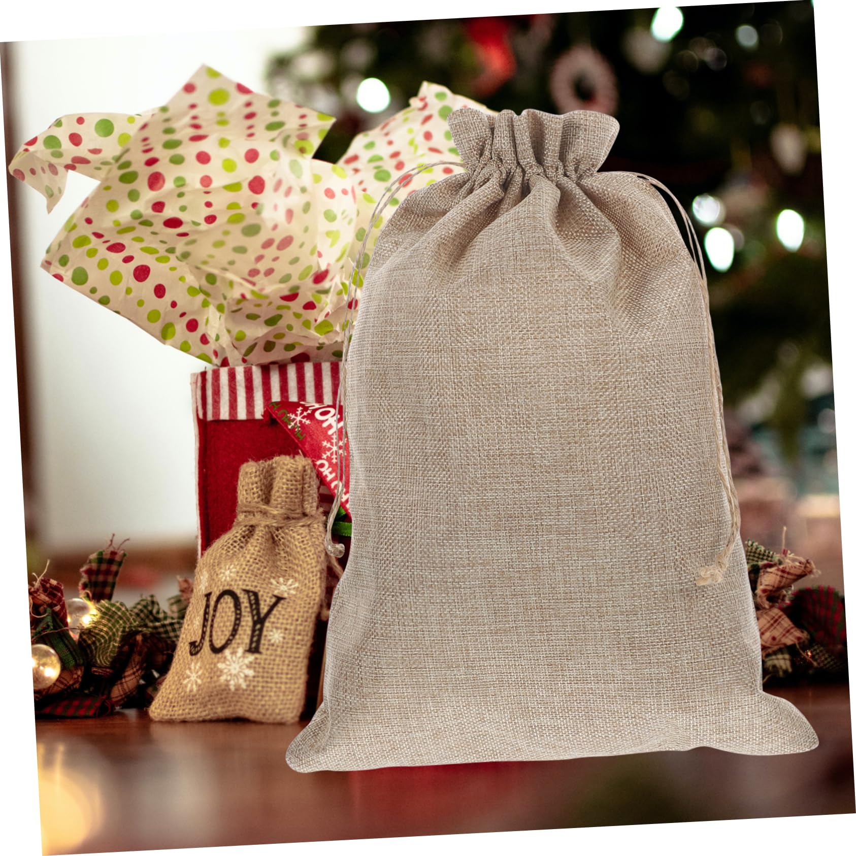 TOPPERFUN Sacchetti Regalo in Iuta Naturale Coulisse, 10 Pz 10x14 Pollici, Sacchetti per Bomboniere, Feste, Matrimoni, Natale, Capacità Generosa