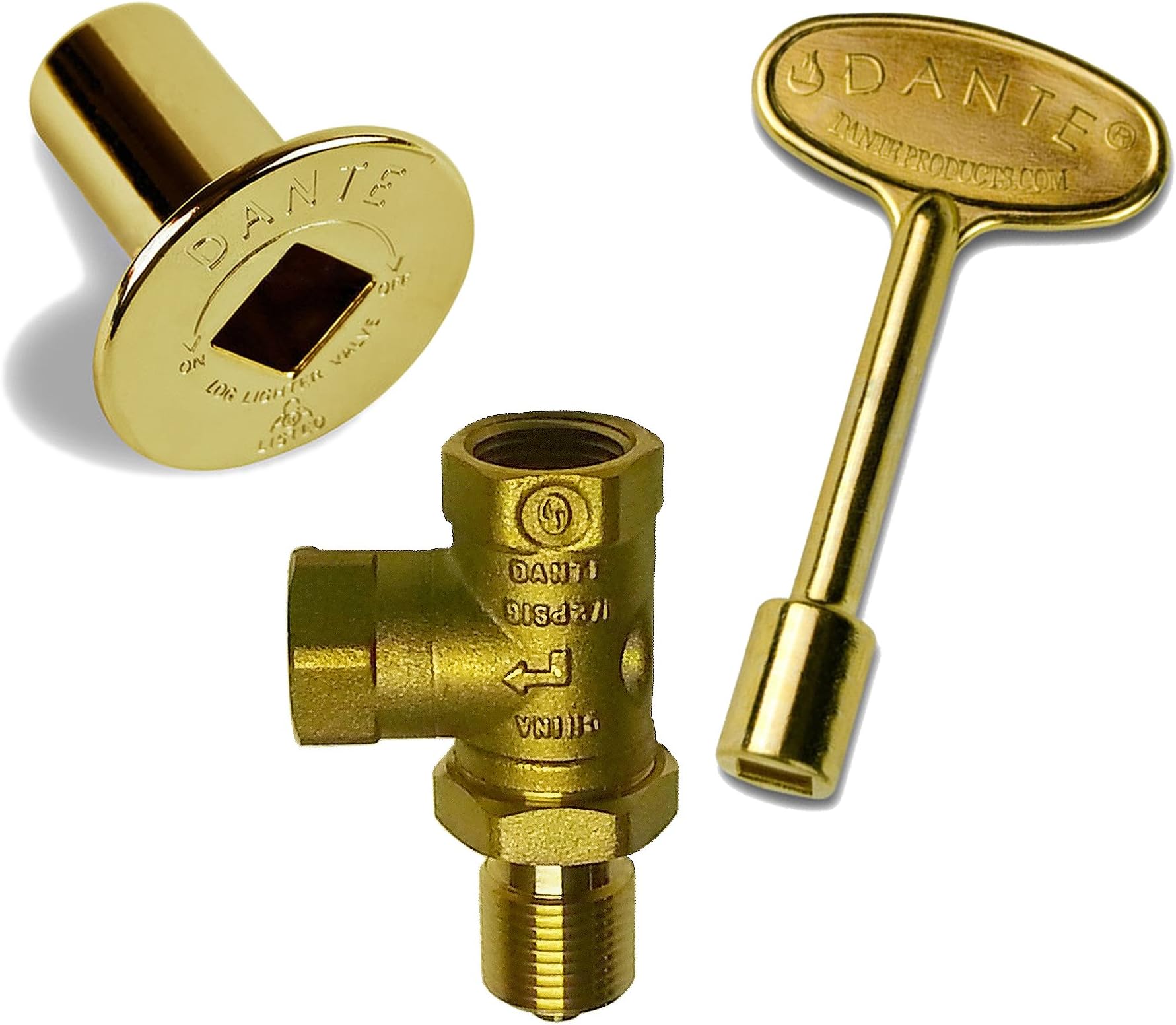 Dante Products Combo Pack with Angled 1/2-inch, Quarter-Turn Ball Valve, Polished Brass Floor Plate and 3-inch Key