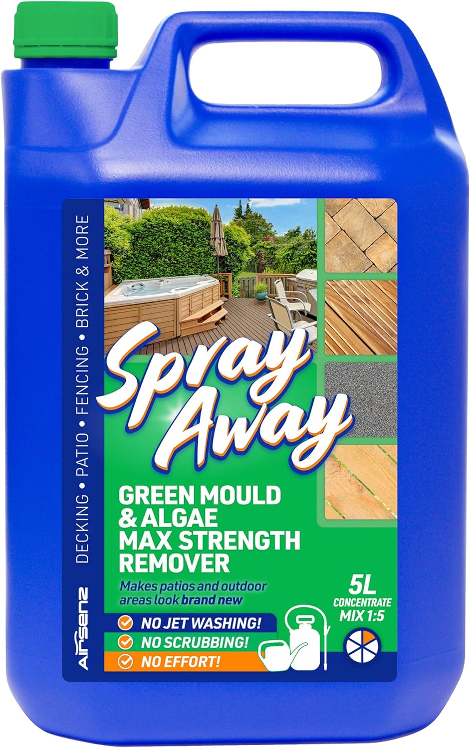 AIRSENZ Garden Moss Remover Spray Away for Hard Outdoor Surfaces (5L