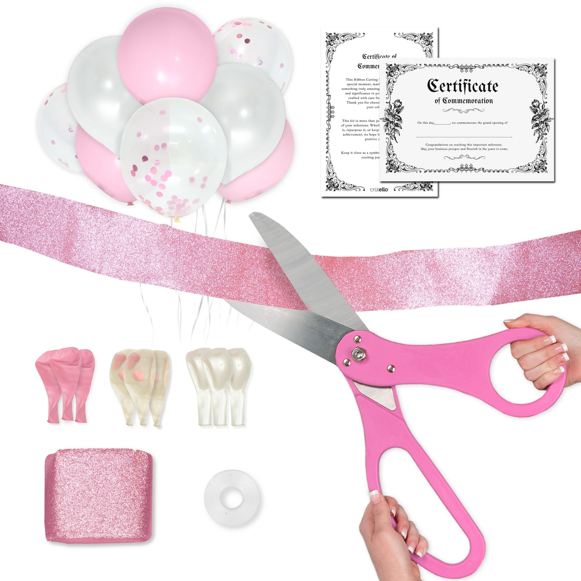 Crutello Ribbon Cutting Ceremony Kit - 20" Giant Pink Scissors &amp; Ribbon
