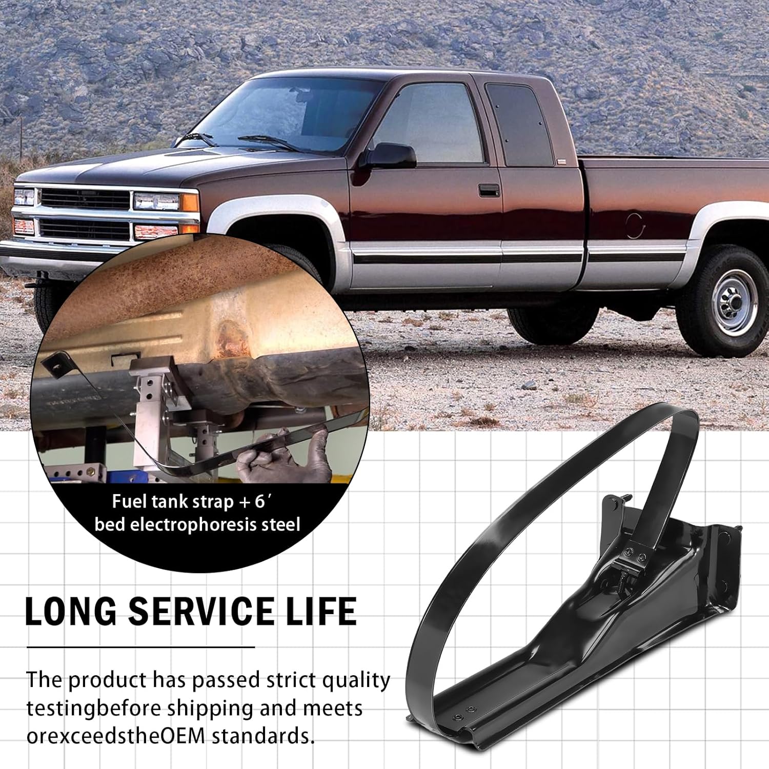 Fuel Tank Strap for 1988-2000 1500 2500 3500 C/ K Pick Up 15611433, w/ 6' Bed Electrophoresis Steel