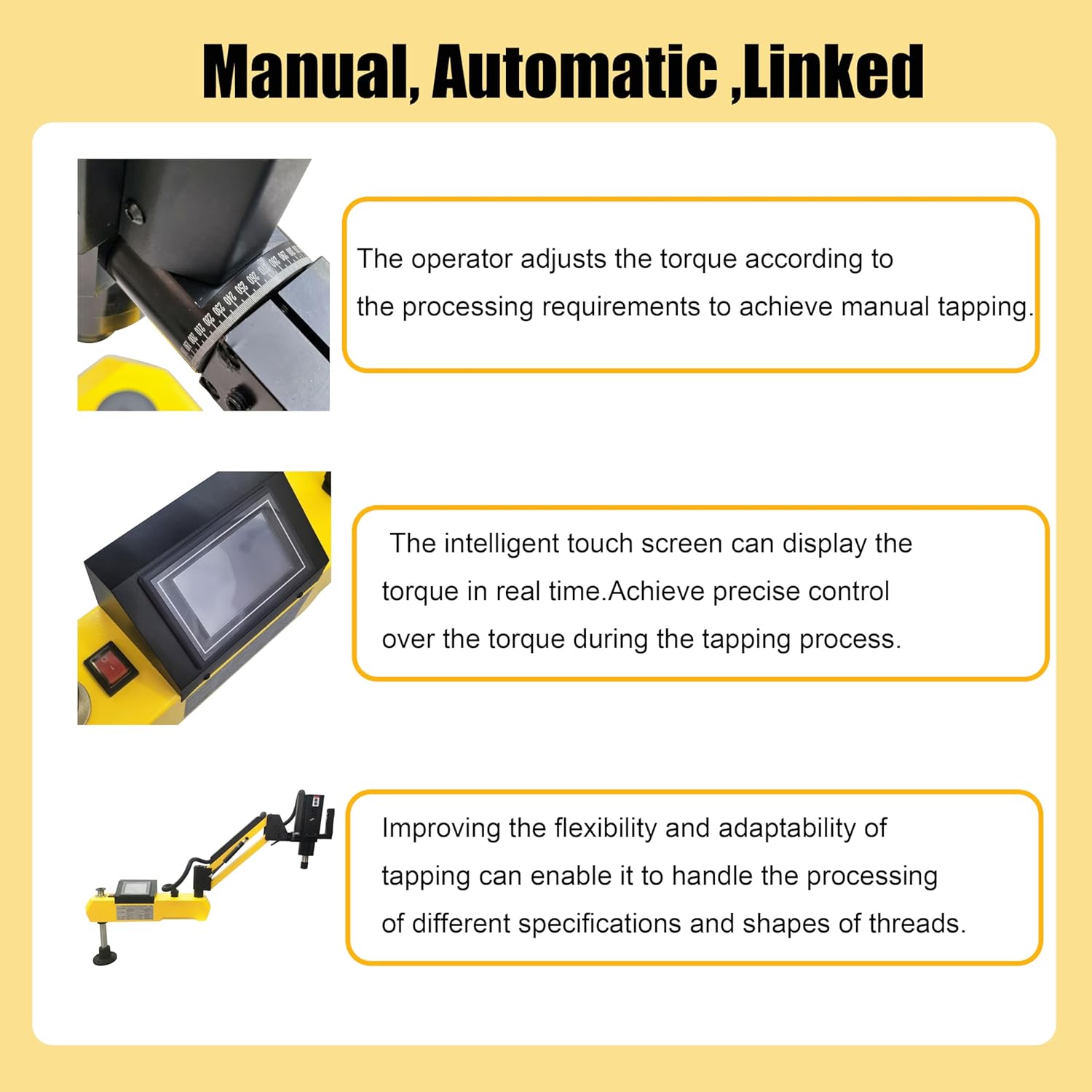 110V 600W Tapping Machine Electric Touch M3-M16 Universal Stepless Speed Change 360° Aluminum Copper A3 Steel 45 Steel, Cast Iron Pig Iron Q235 S136 Dies Steel 718H 40Cr Stainless Steel