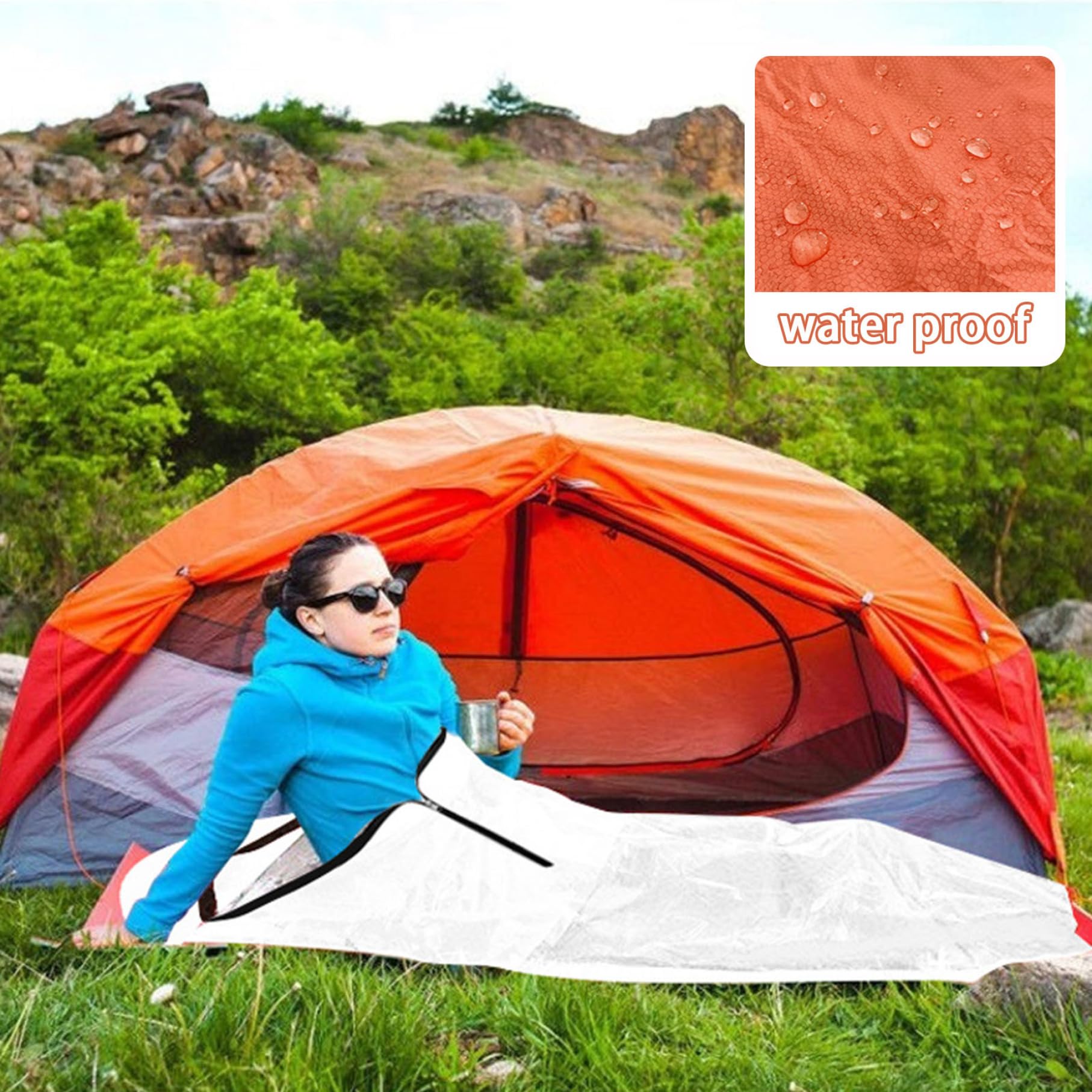 Notfallbeutel, Biwivienbeutel Leichter Rucksackschlafsbeutel wasserdichte Biwaksack, Notfallbeutel zum Überleben, Überlebensschlafsbag für Outdoor, Orang