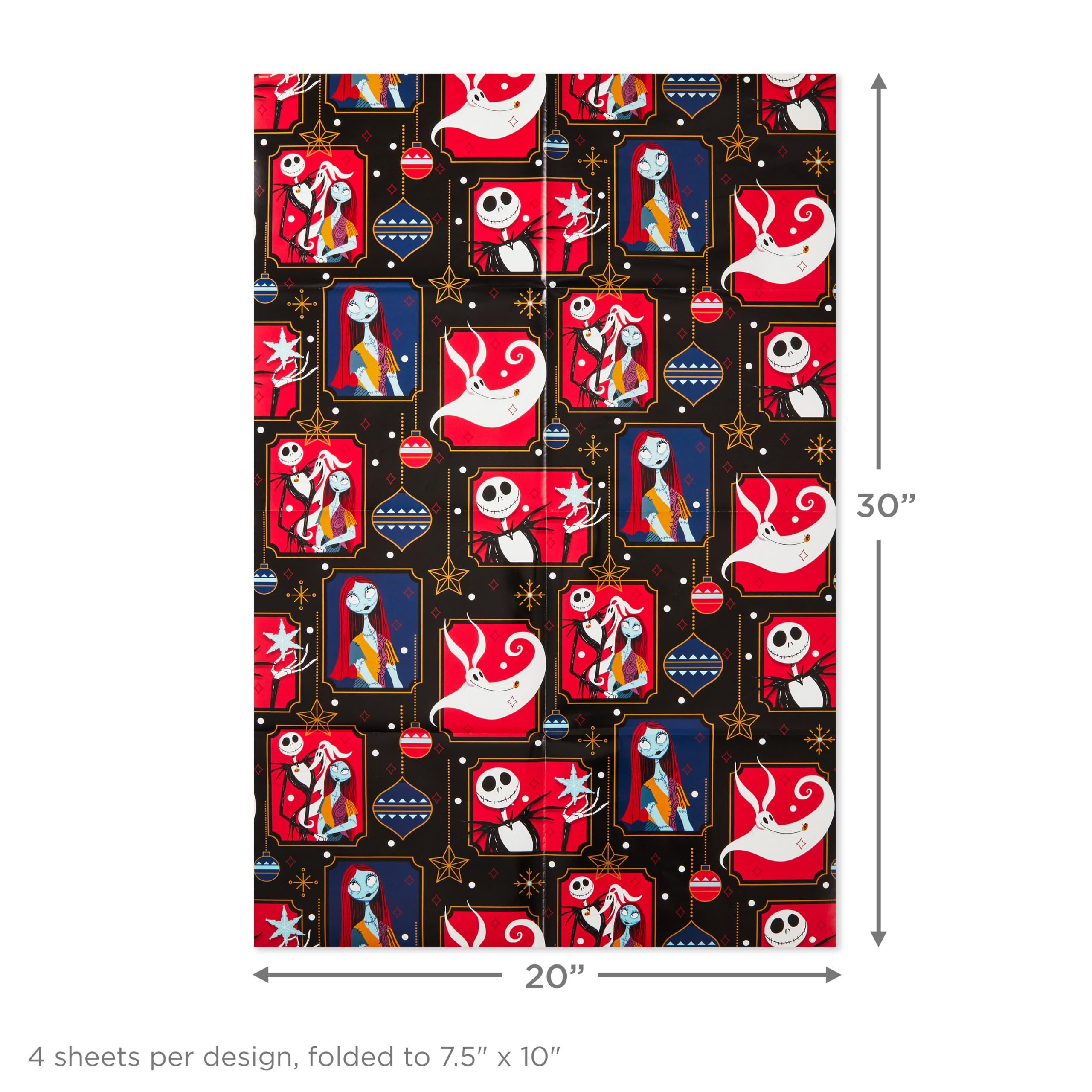 Hallmark Nightmare Before Christmas Flache Geschenkpapierbögen mit Schnittlinien auf der Rückseite (12 gefaltete Blätter) für Weihnachten, Geburtstage, Halloween