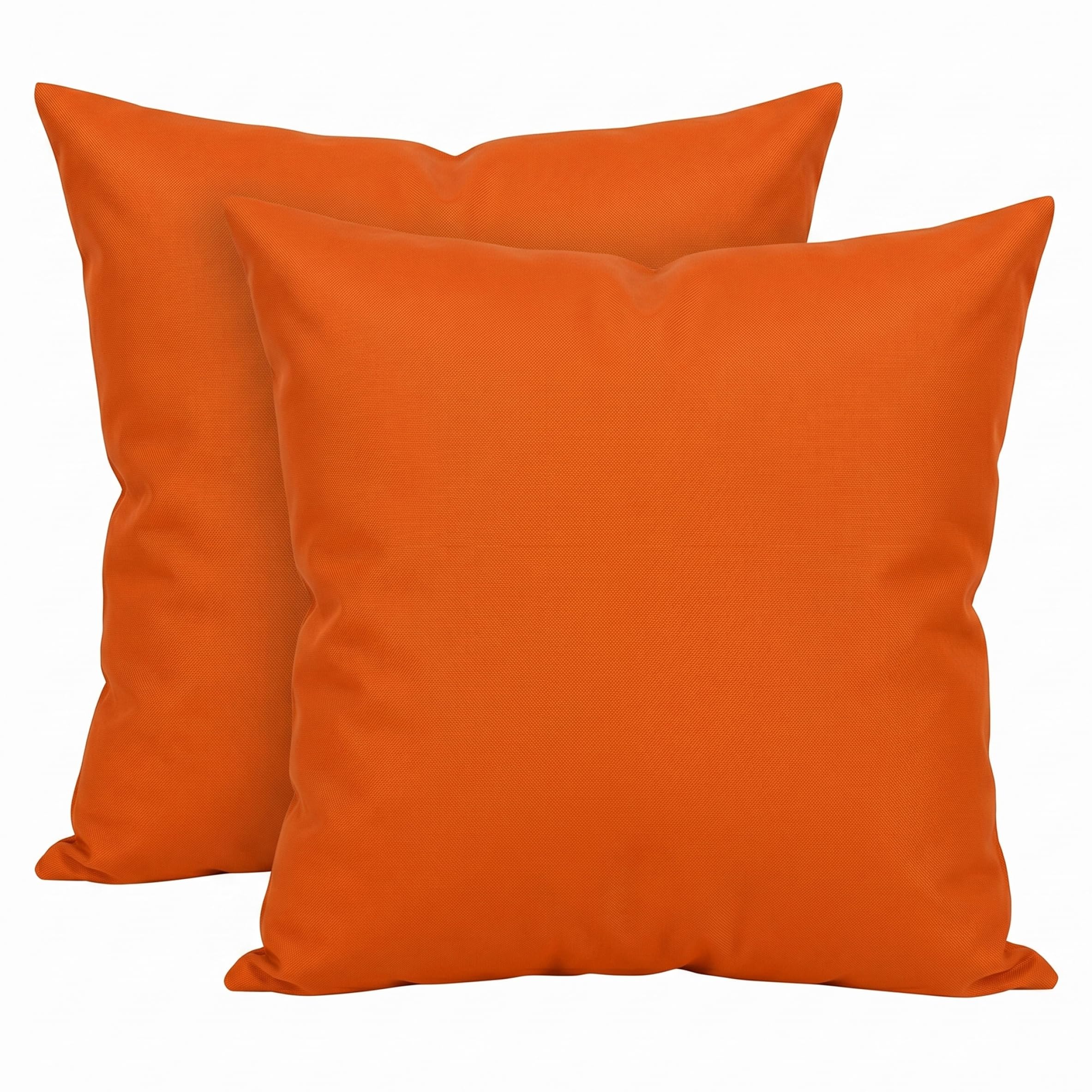 BEAHING 2Pcs Throw Pillow Covers, Modern Minimalist Waterproof 18x18 Inch Square Pillow Case for Outdoor, Bright Orange, No Insert, Square Case